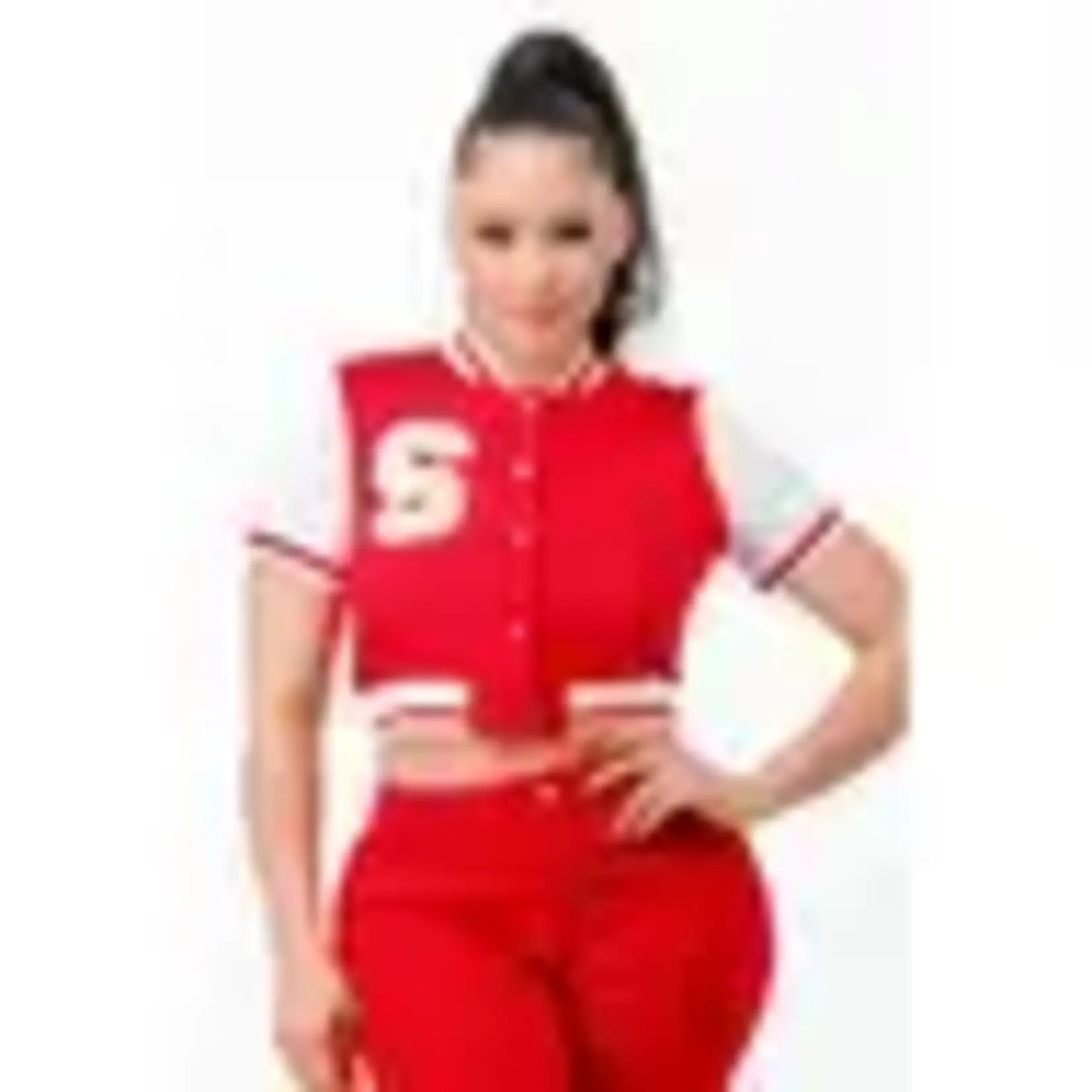 Glance SHORT SLEEVE CROPPED BASEBALL JACKET  RED