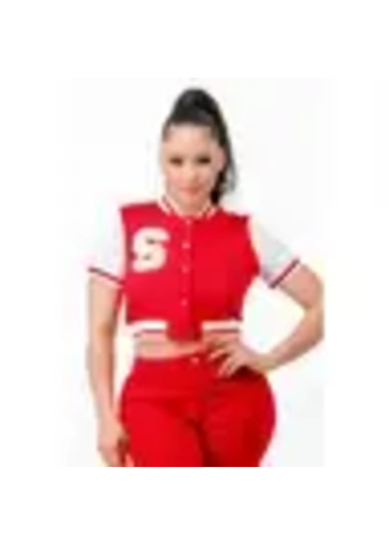 SHORT SLEEVE CROPPED BASEBALL JACKET  RED