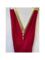 SLEEVELESS DEEP V-NECKLINE MAXI DRESS  RED