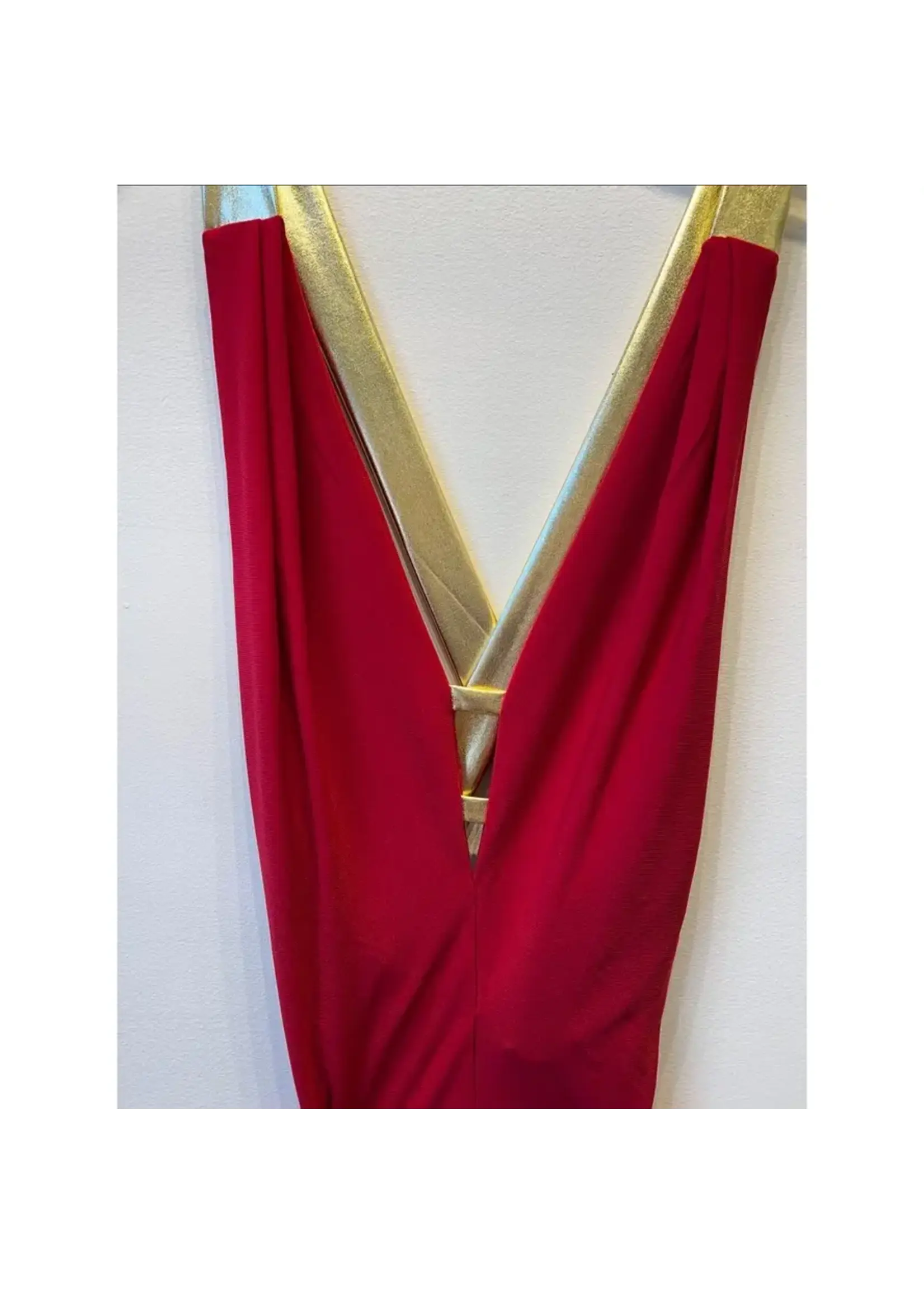 SLEEVELESS DEEP V-NECKLINE MAXI DRESS  RED