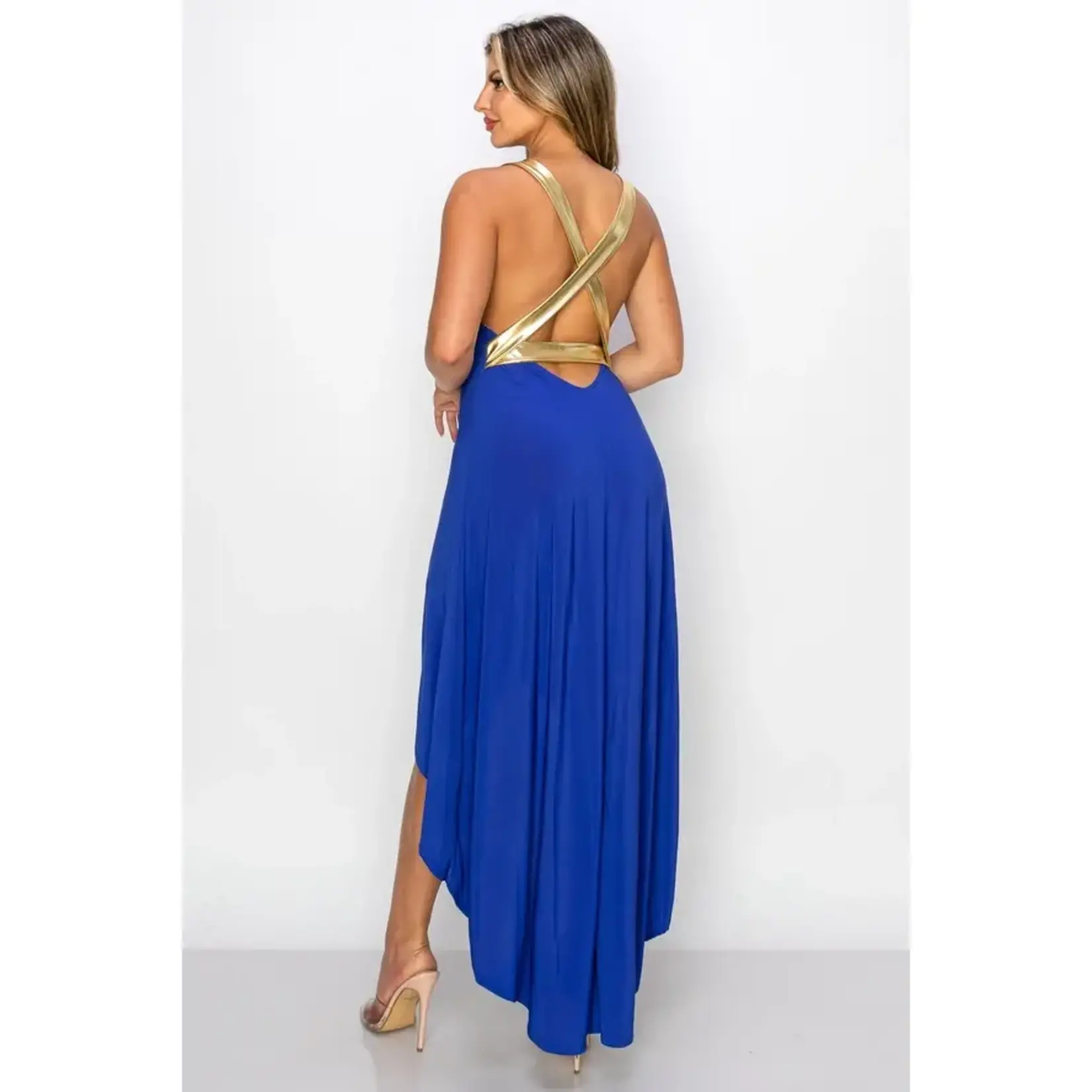 Glance SLEEVELESS DEEP V-NECKLINE MAXI DRESS  ROYAL