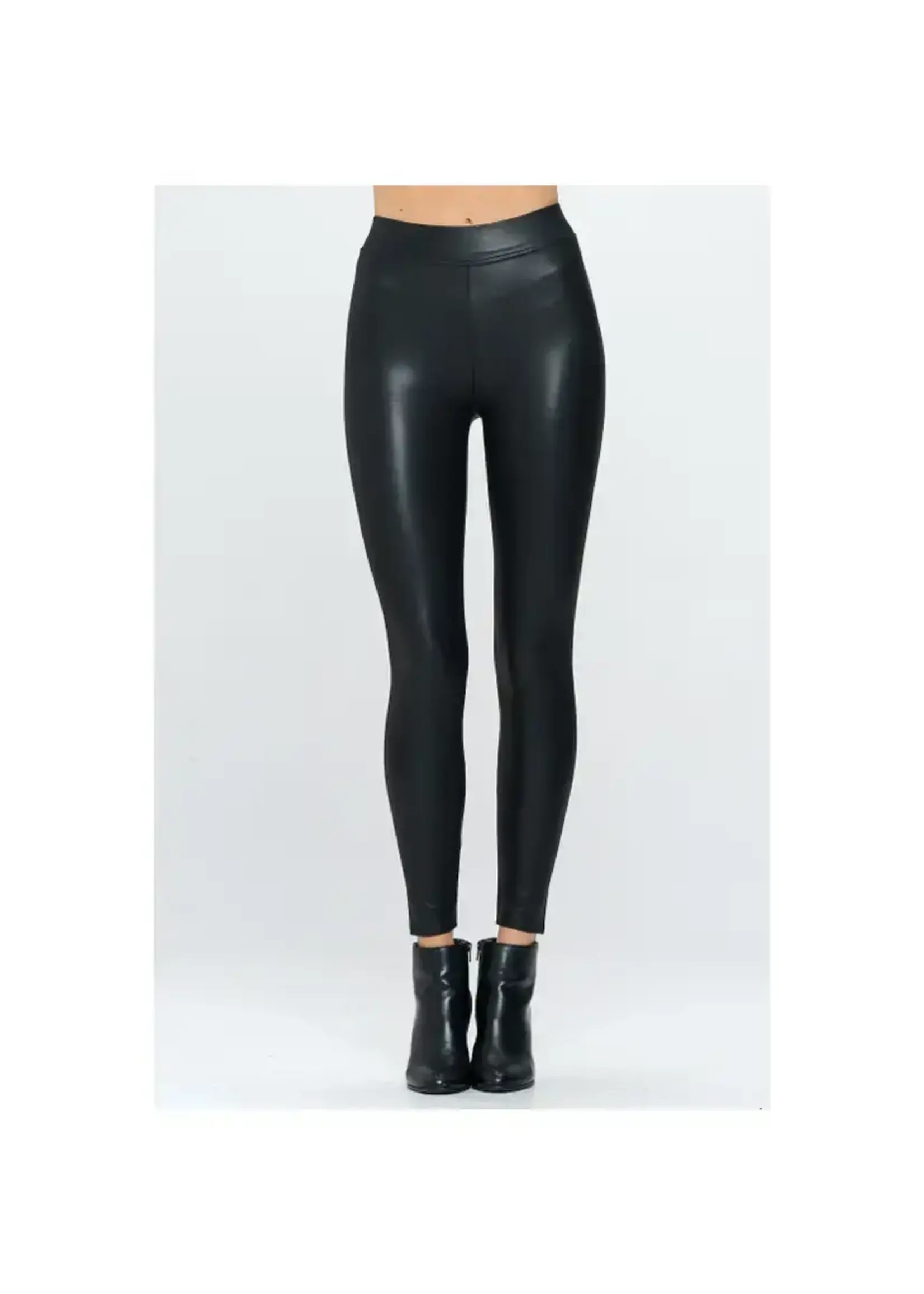 STRETCHY FAUX LEATHER LEGGINGS PANTS  BLACK