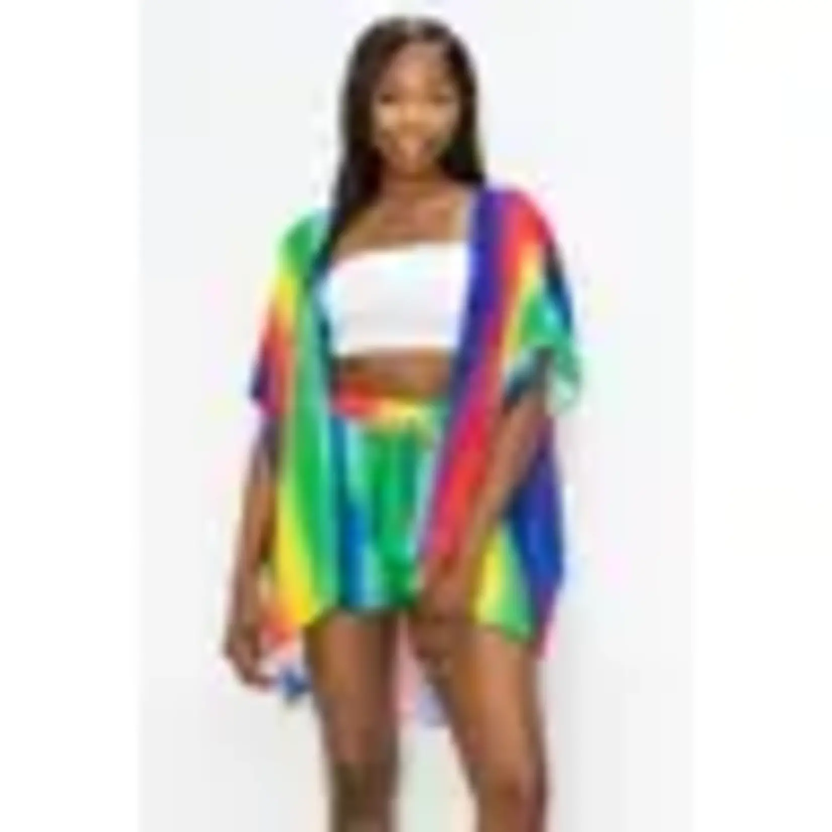 Glance Short Sleeve Kimono Cardigan and Shorts SET