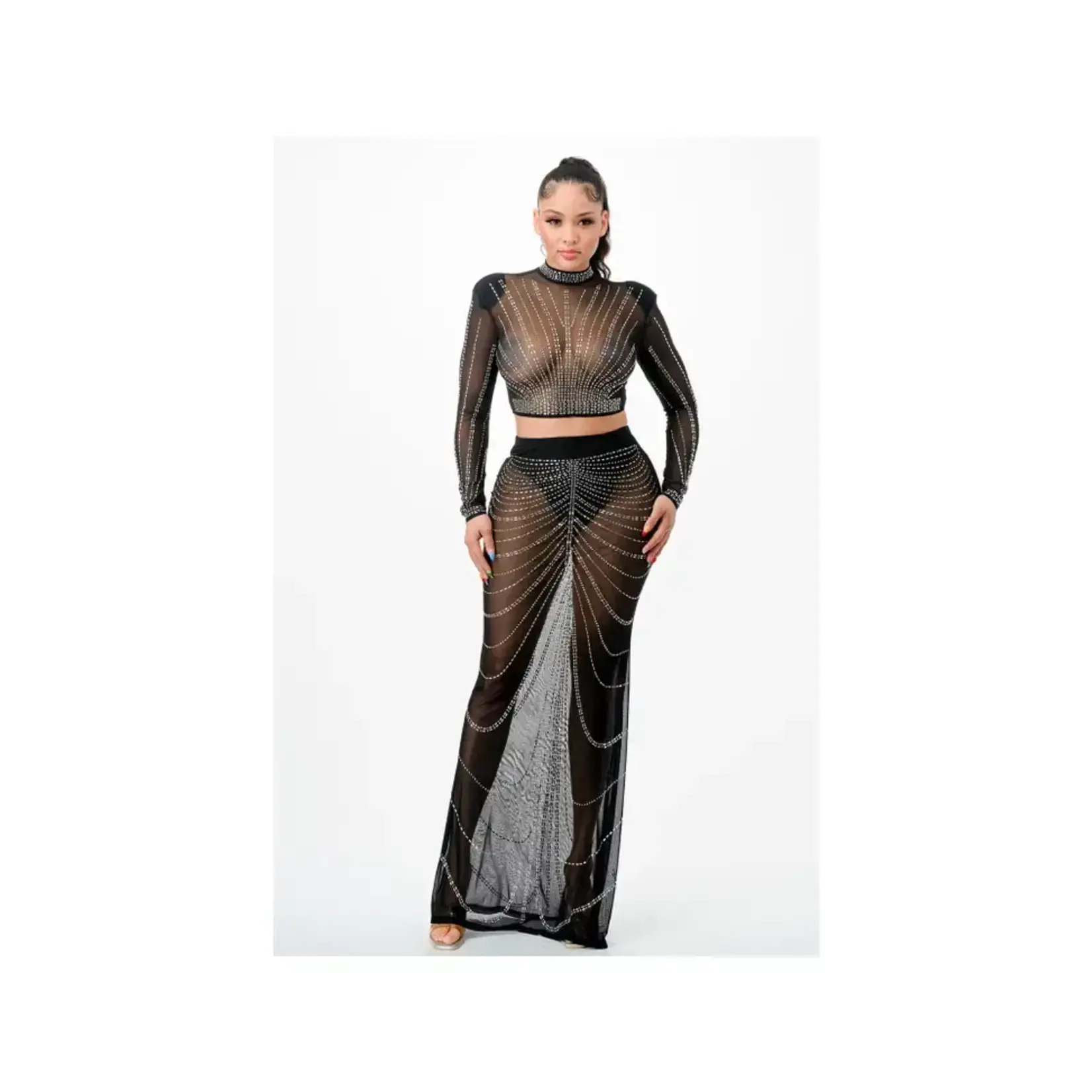 Glance RINESTONE Two Piece Maxi Skirt Set