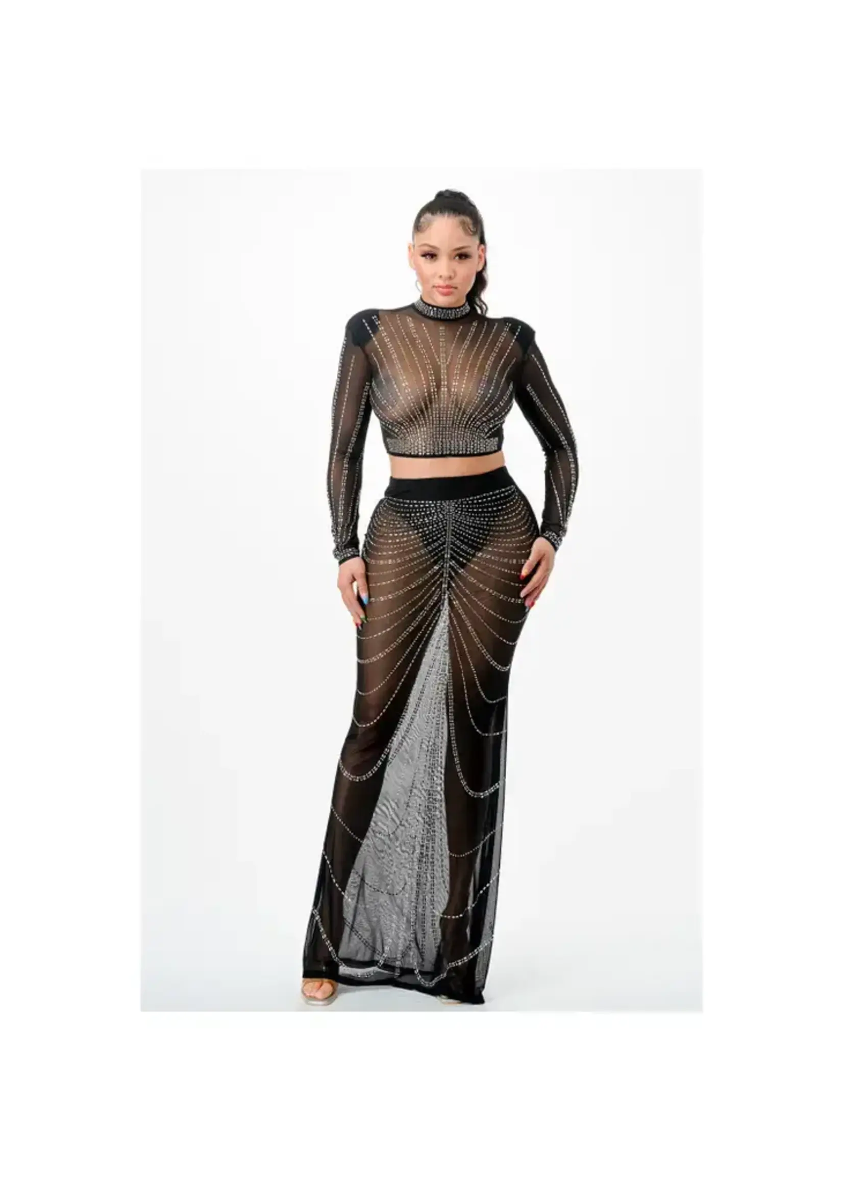 RINESTONE Two Piece Maxi Skirt Set