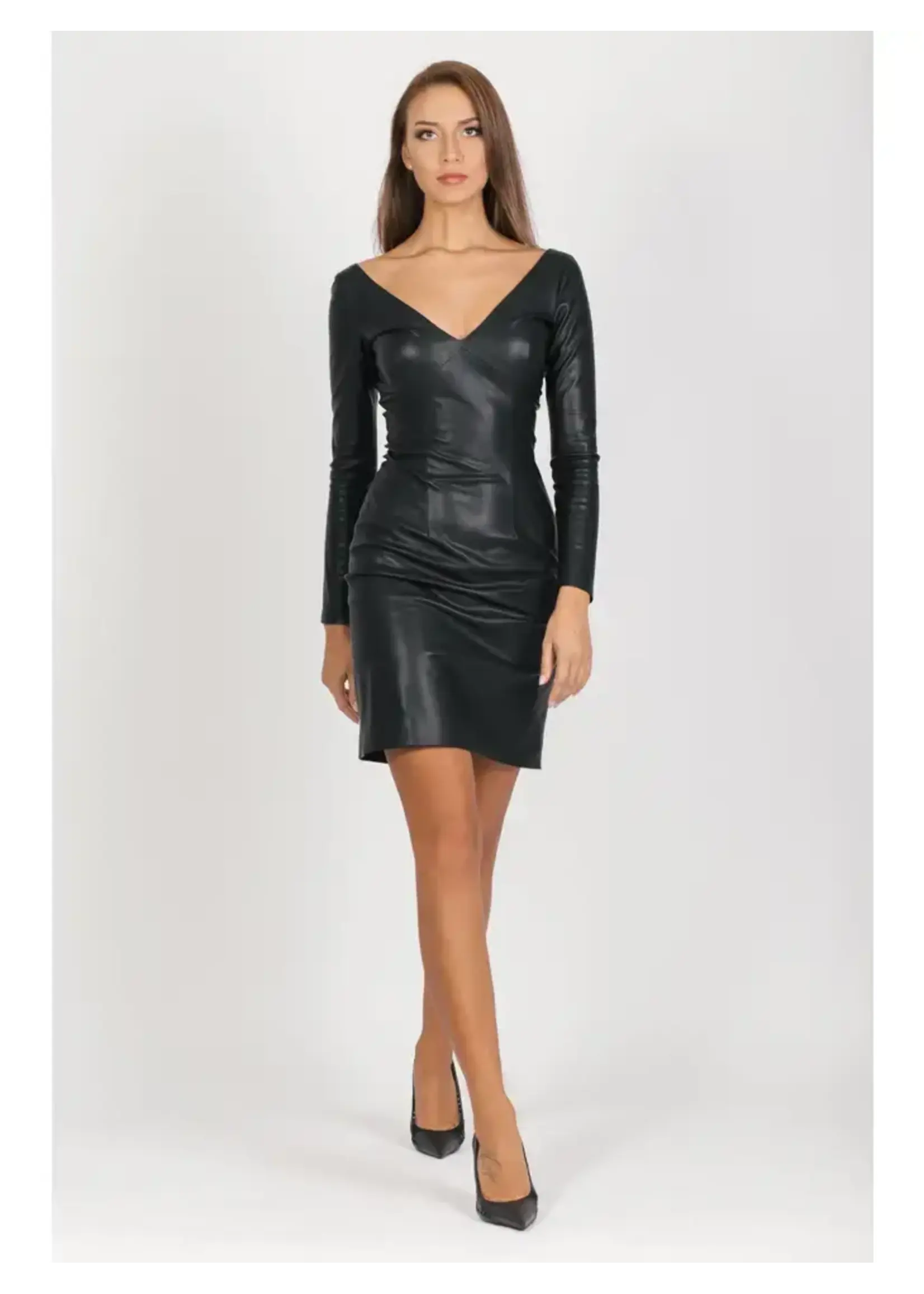 Longsleeve Blk Leather Dress - plain