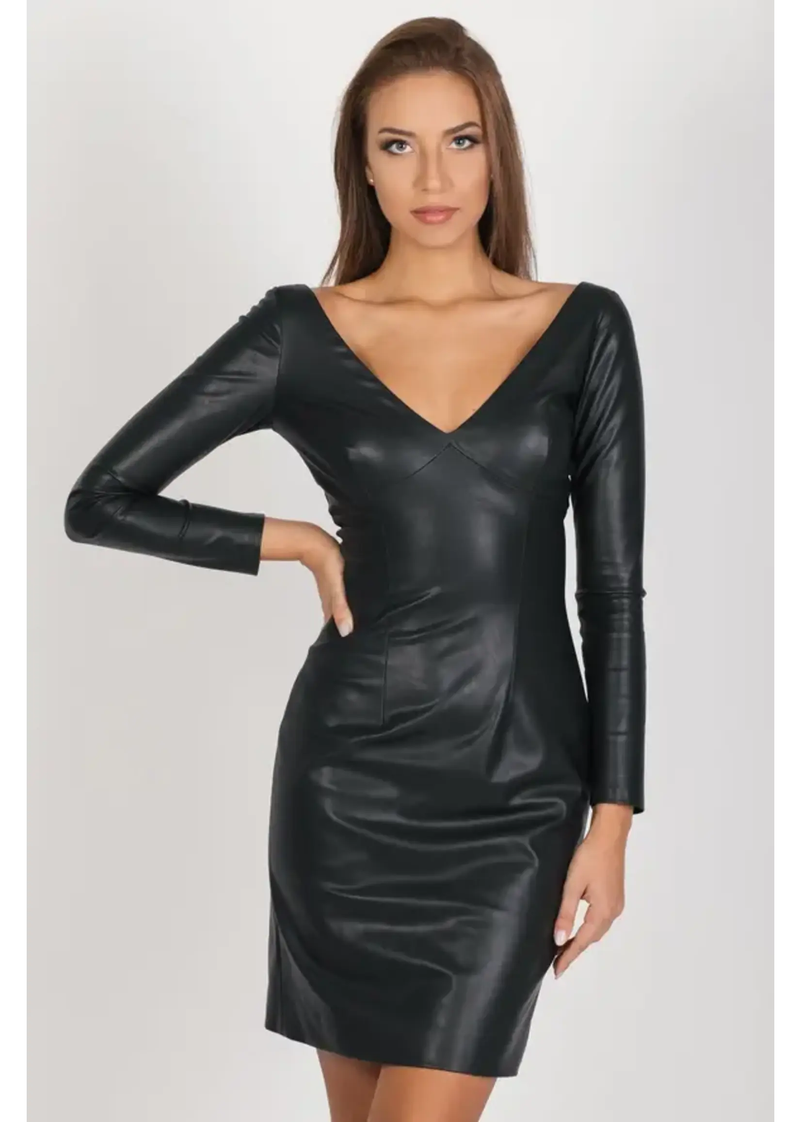 Longsleeve Blk Leather Dress - plain