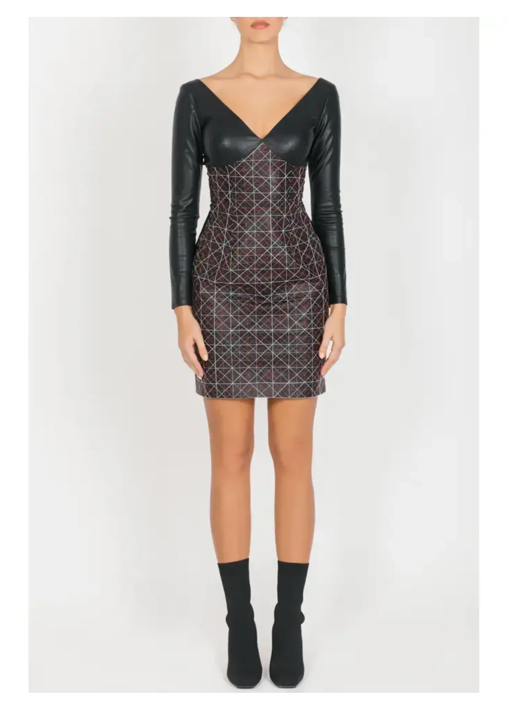 Leather Dress w/long sleeves Black/Multi