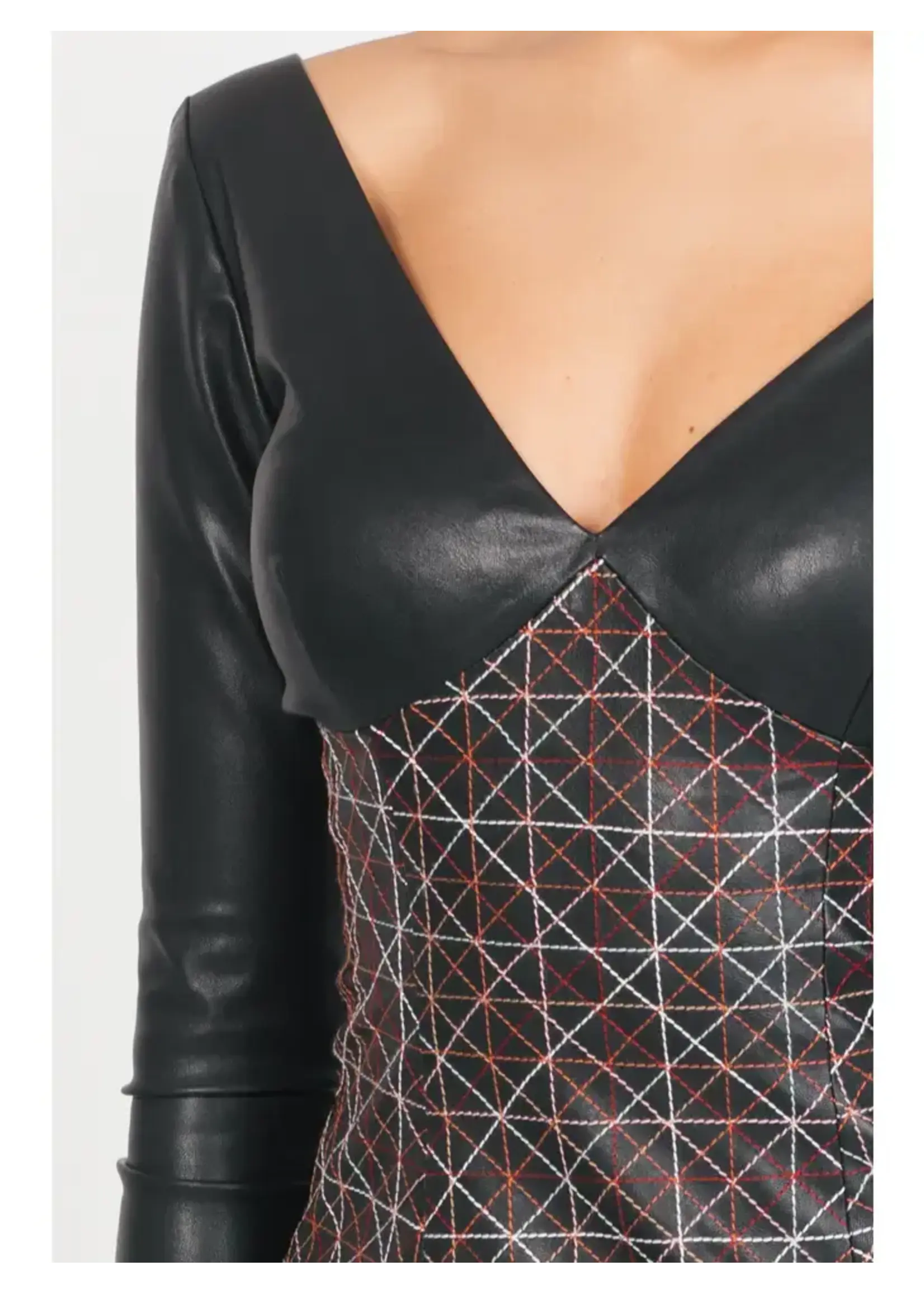 Leather Dress w/long sleeves Black/Multi