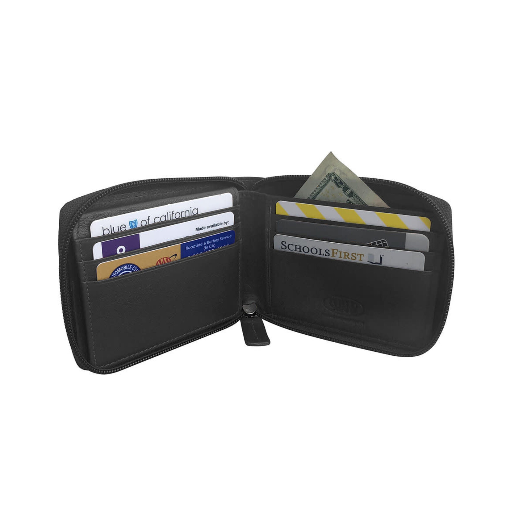 Roma Leathers Cowhide Bifold w/ Zip Around - BLACK