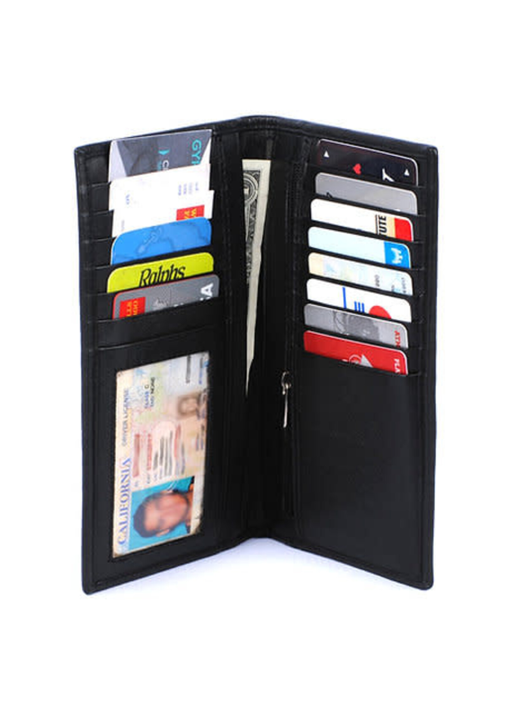 Roma Leathers RF Cow Hide Leather Checkbook Wallet- Black
