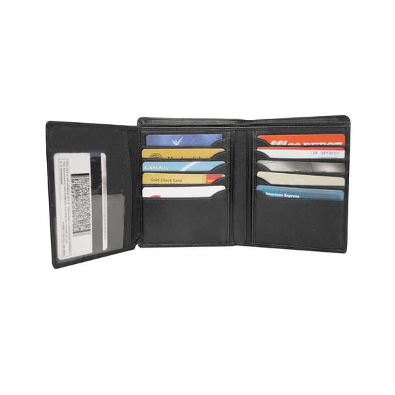 Roma Leathers RF Cowhide Leather Bi-fold Wallet 15 CC Slots Black