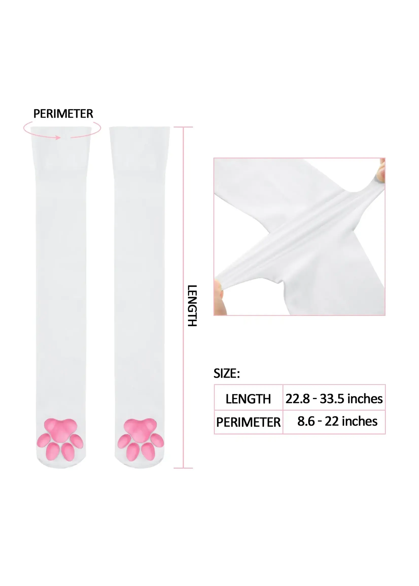 LittleForBig 3D Night-Glow Green Paw Pad Long Silk Stockings White