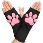 LittleForBig 3D Paw Pad Fingerless Cashmere Gloves Black/Pink