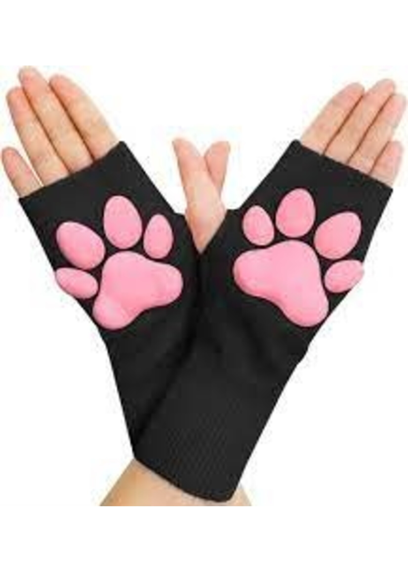 LittleForBig 3D Paw Pad Fingerless Cashmere Gloves Black/Pink