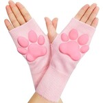 LittleForBig 3D Paw Pad Fingerless Cashmere Gloves Pink/Pink