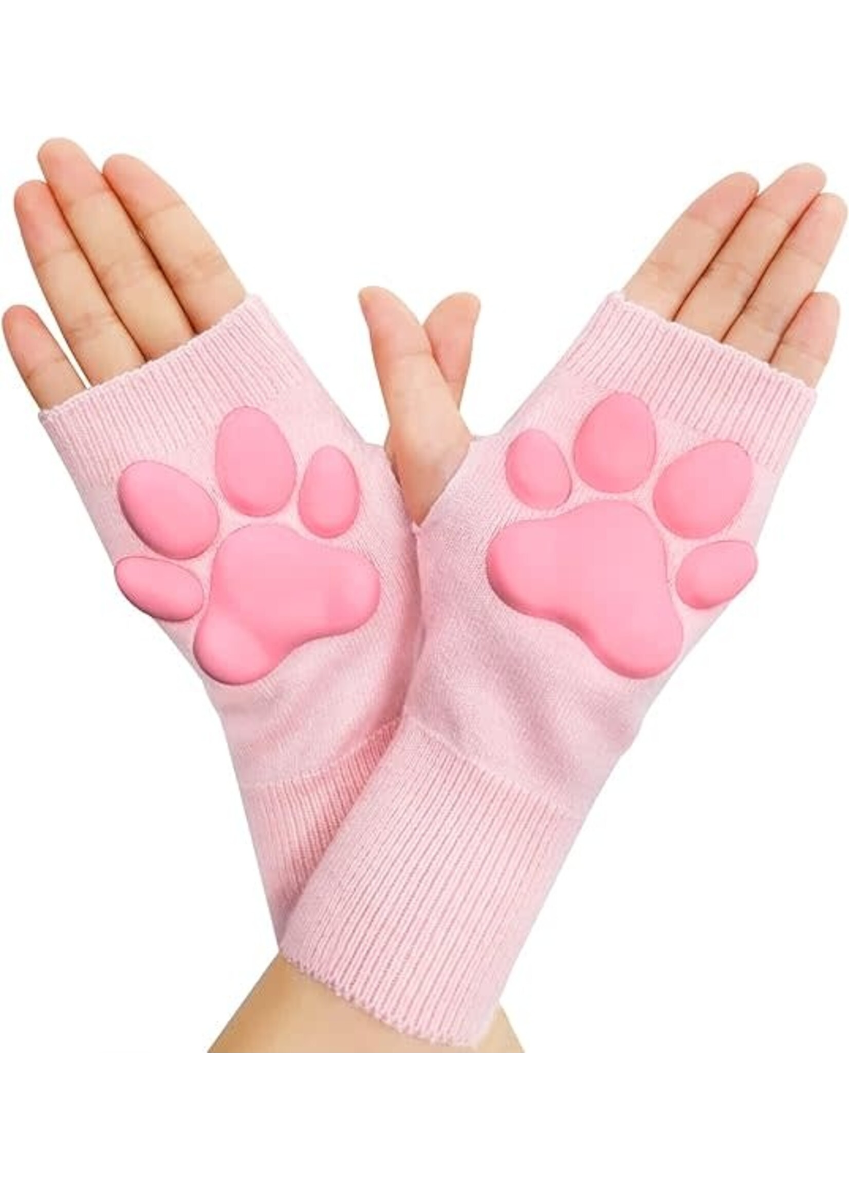 LittleForBig 3D Paw Pad Fingerless Cashmere Gloves Pink/Pink