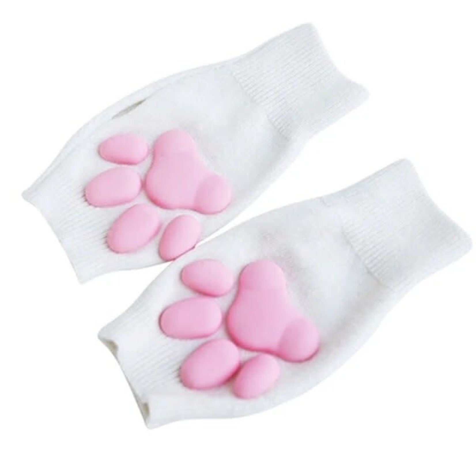 LittleForBig 3D Paw Pad Fingerless Cashmere Gloves White/Pink