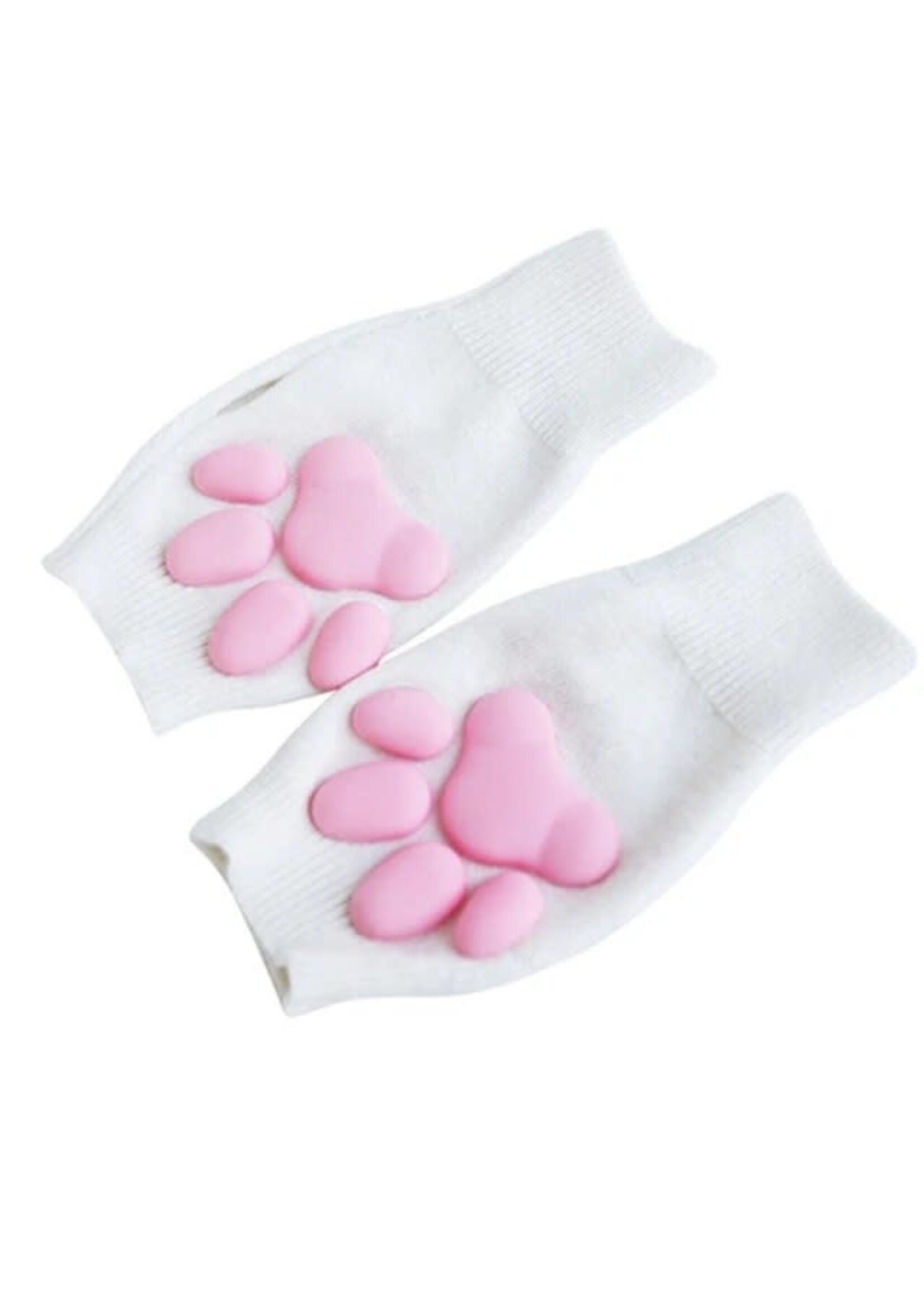 LittleForBig 3D Paw Pad Fingerless Cashmere Gloves White/Pink