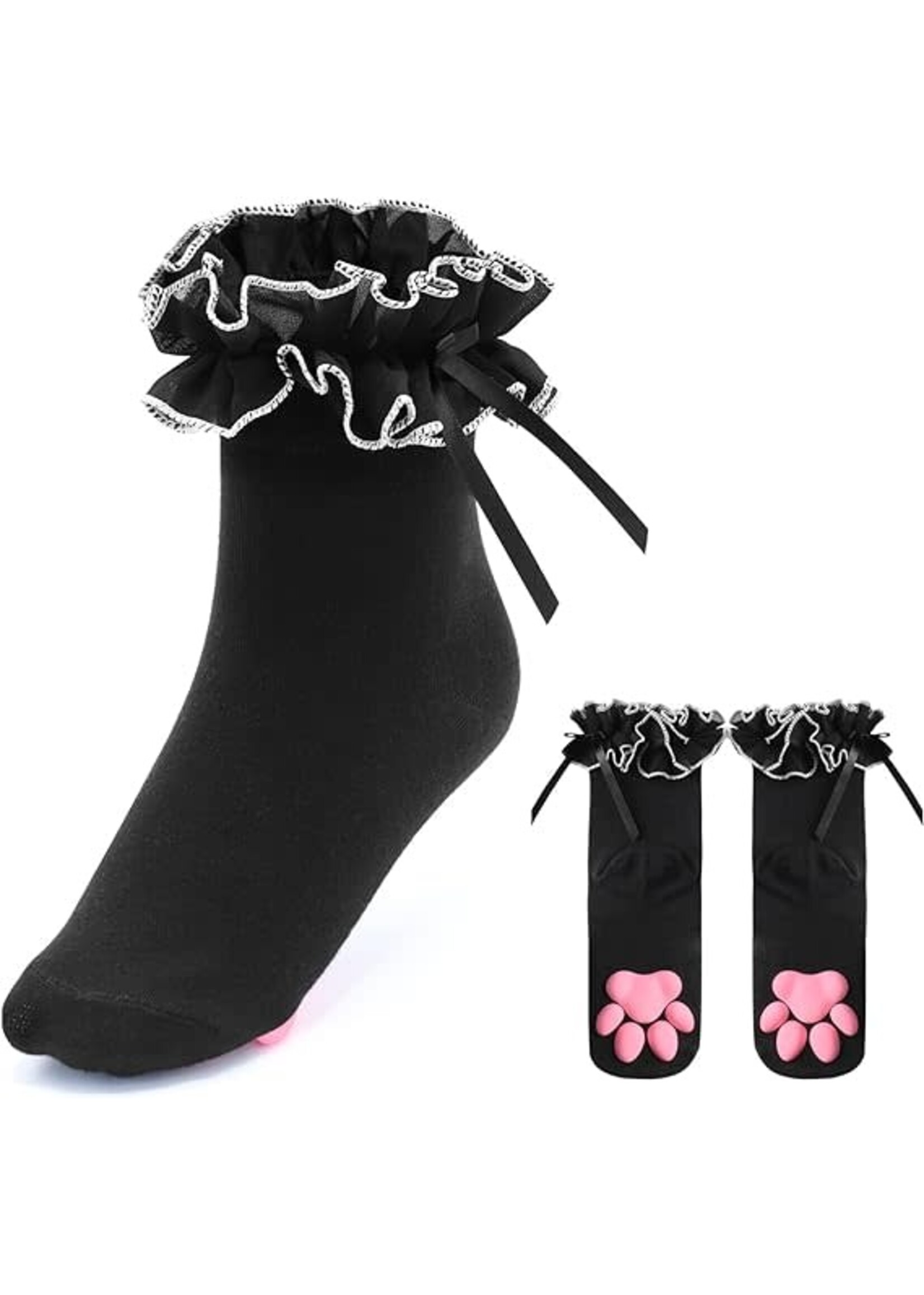 LittleForBig 3D Paw Pad Lace Ruffle Frilly Ankle Socks