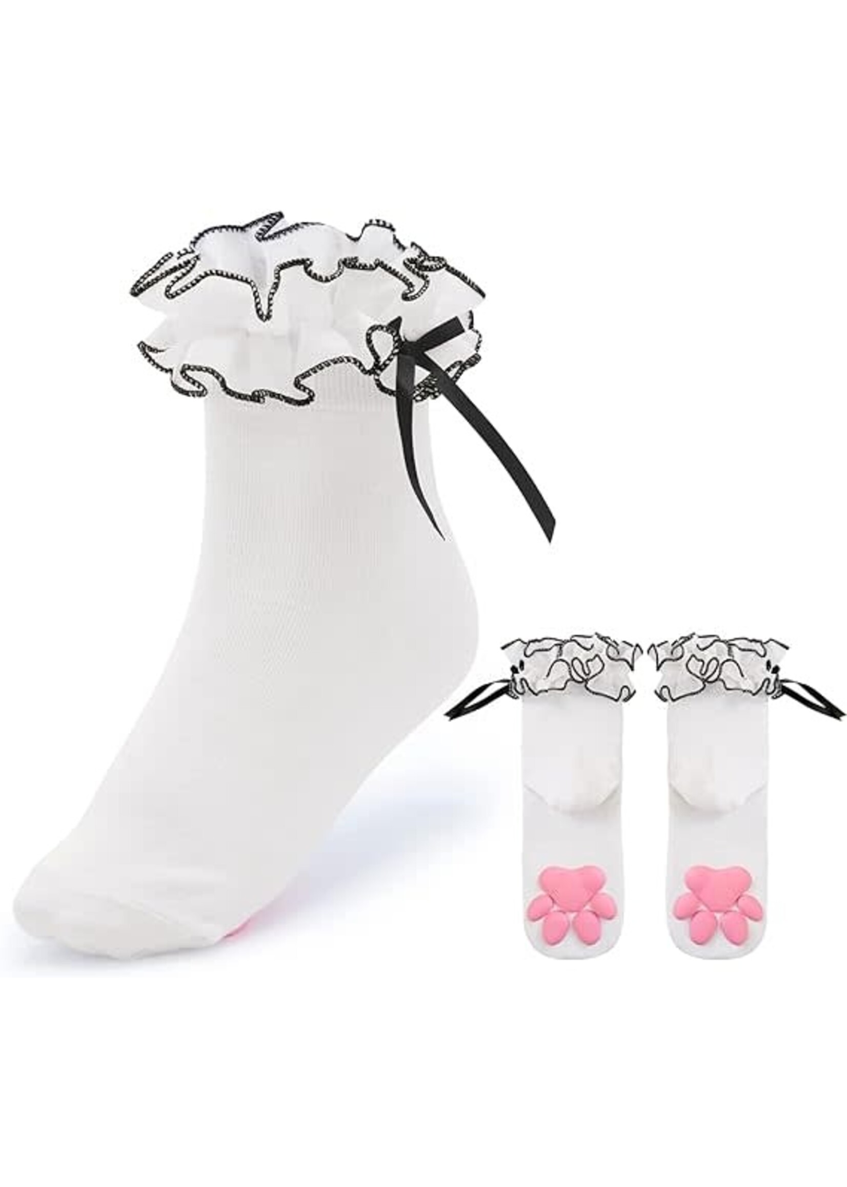 LittleForBig 3D Paw Pad Lace Ruffle Frilly Ankle Socks