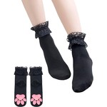 LittleForBig 3D Paw Pad Lace Trim Cotton Frilly Ankle Socks