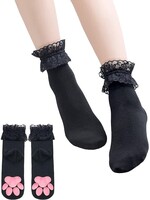 LittleForBig 3D Paw Pad Lace Trim Cotton Frilly Ankle Socks