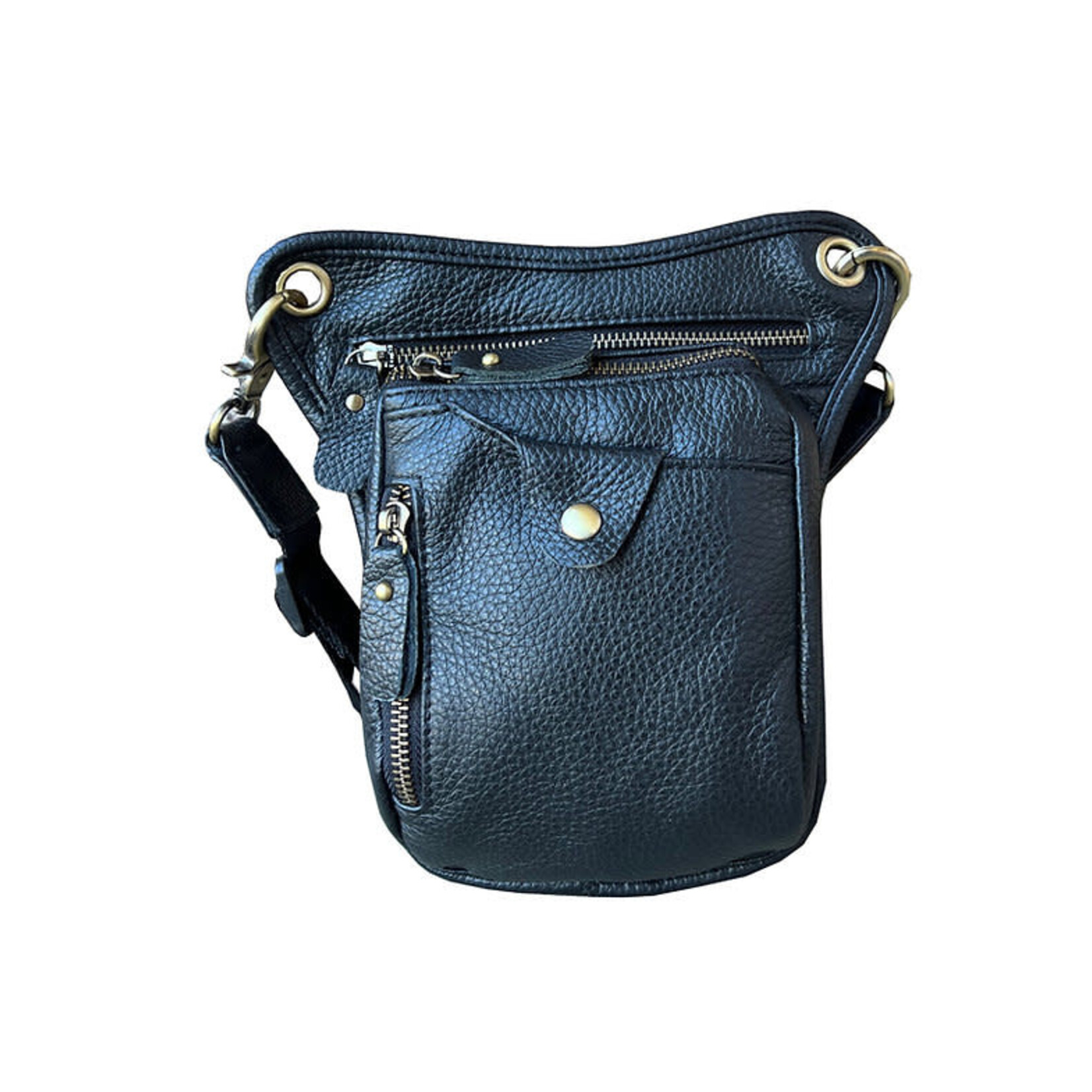 Roma Leathers Cowhide Versatile Crossbody Shoulder Bag Fanny Pack Leg Bag  Black