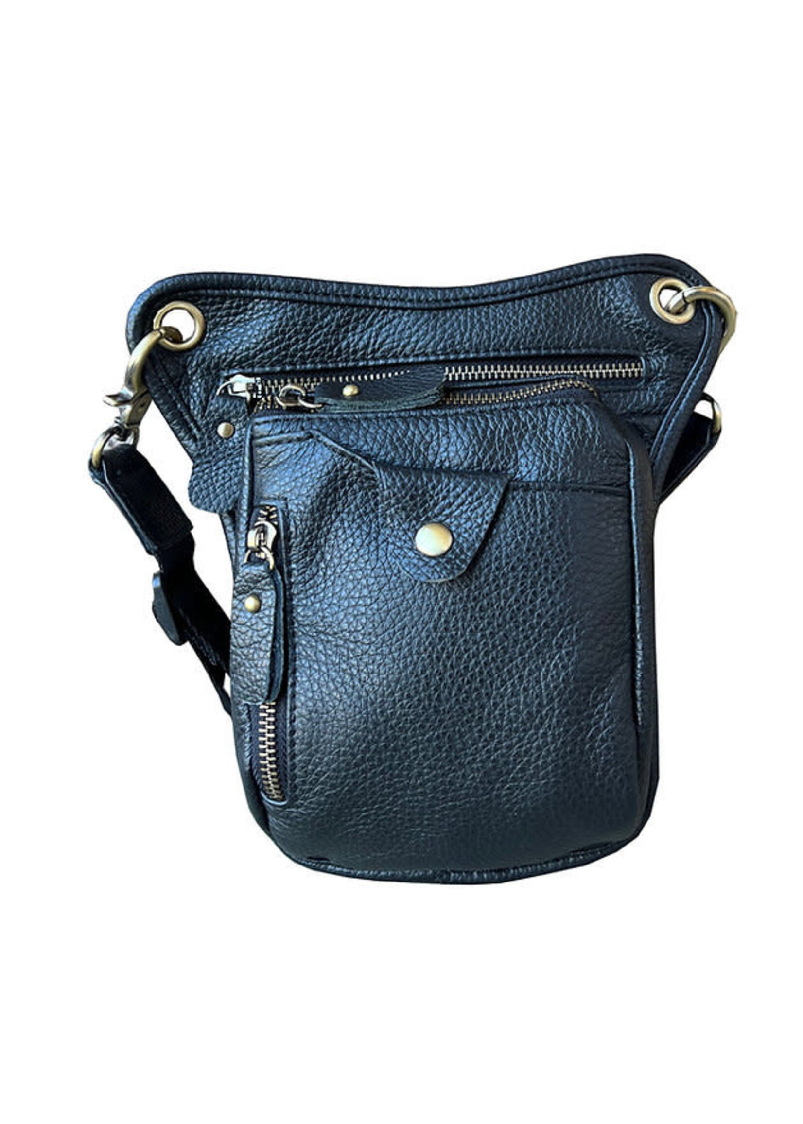 Roma Leathers Cowhide Versatile Crossbody Shoulder Bag Fanny Pack Leg Bag  Black