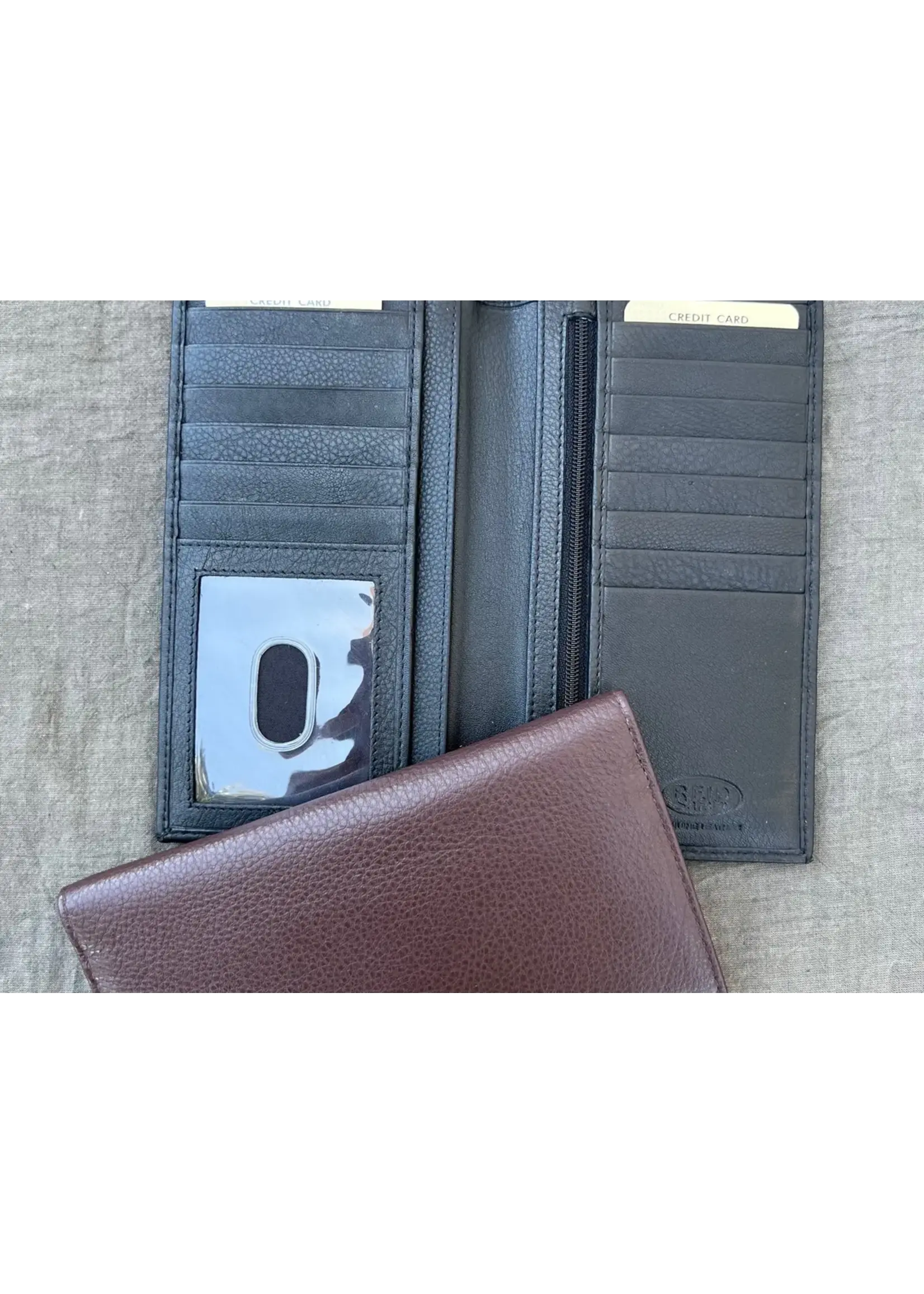 Roma Leathers Cowhide Leather Checkbook Wallet Zippered Black