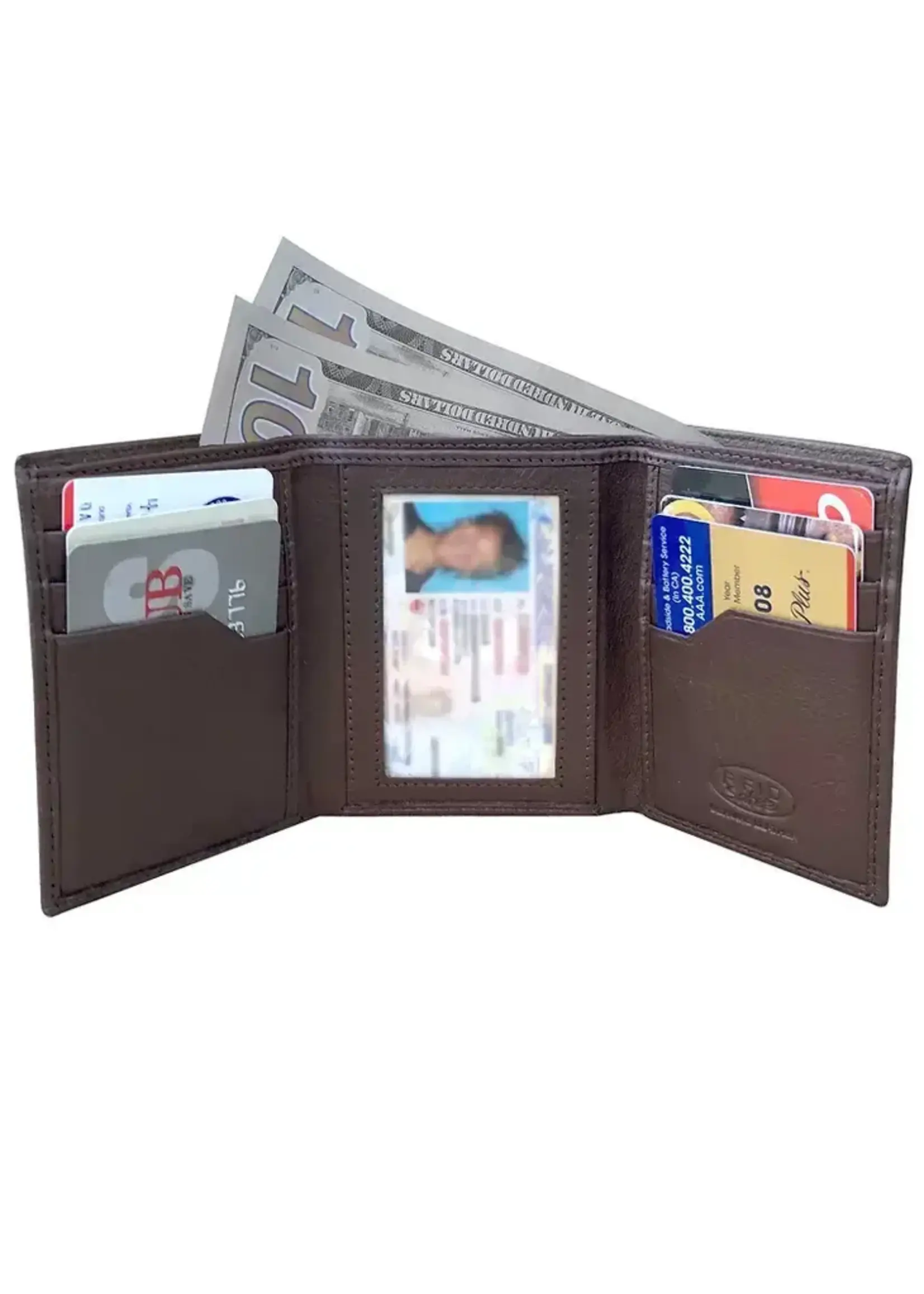 Roma Leathers Cowhide Leather Tri-fold Wallet Brown