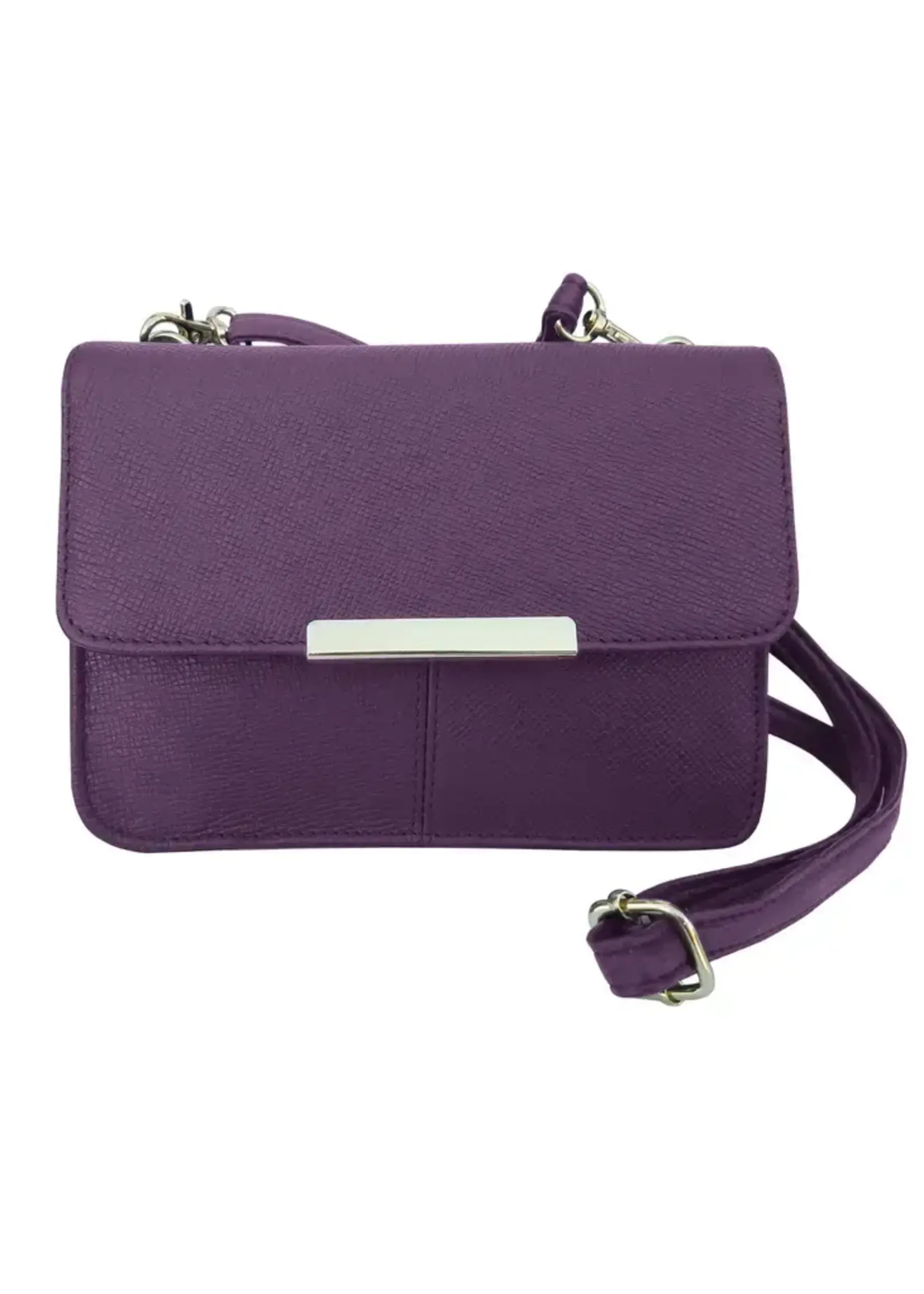 Roma Leathers 2 in 1 Crossbody with Credit Card Slots and Zipper Pocket Purple