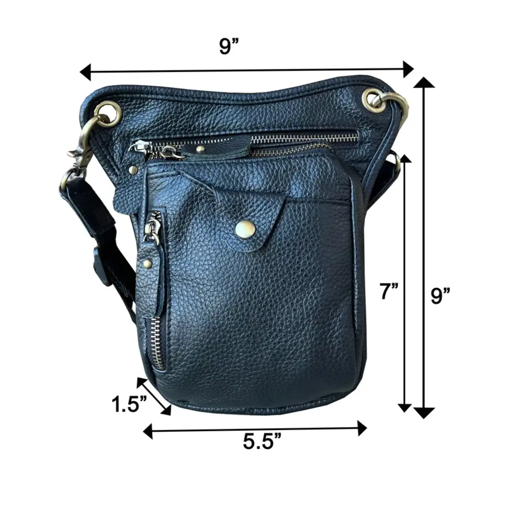 Roma Leathers Cowhide Versatile Crossbody Shoulder Bag Fanny Pack Leg Bag  Black