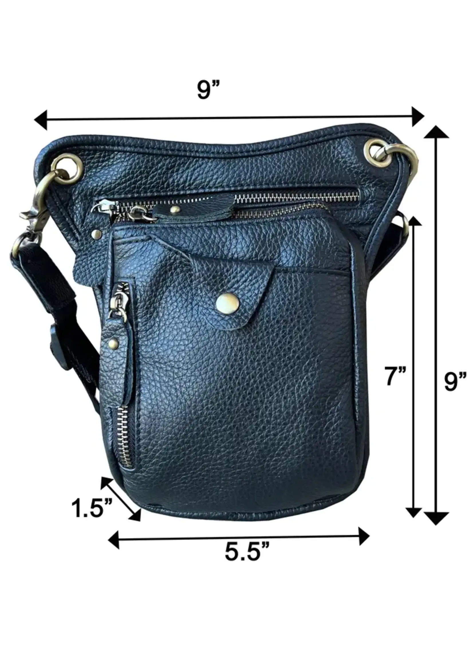 Roma Leathers Cowhide Versatile Crossbody Shoulder Bag Fanny Pack Leg Bag  Black