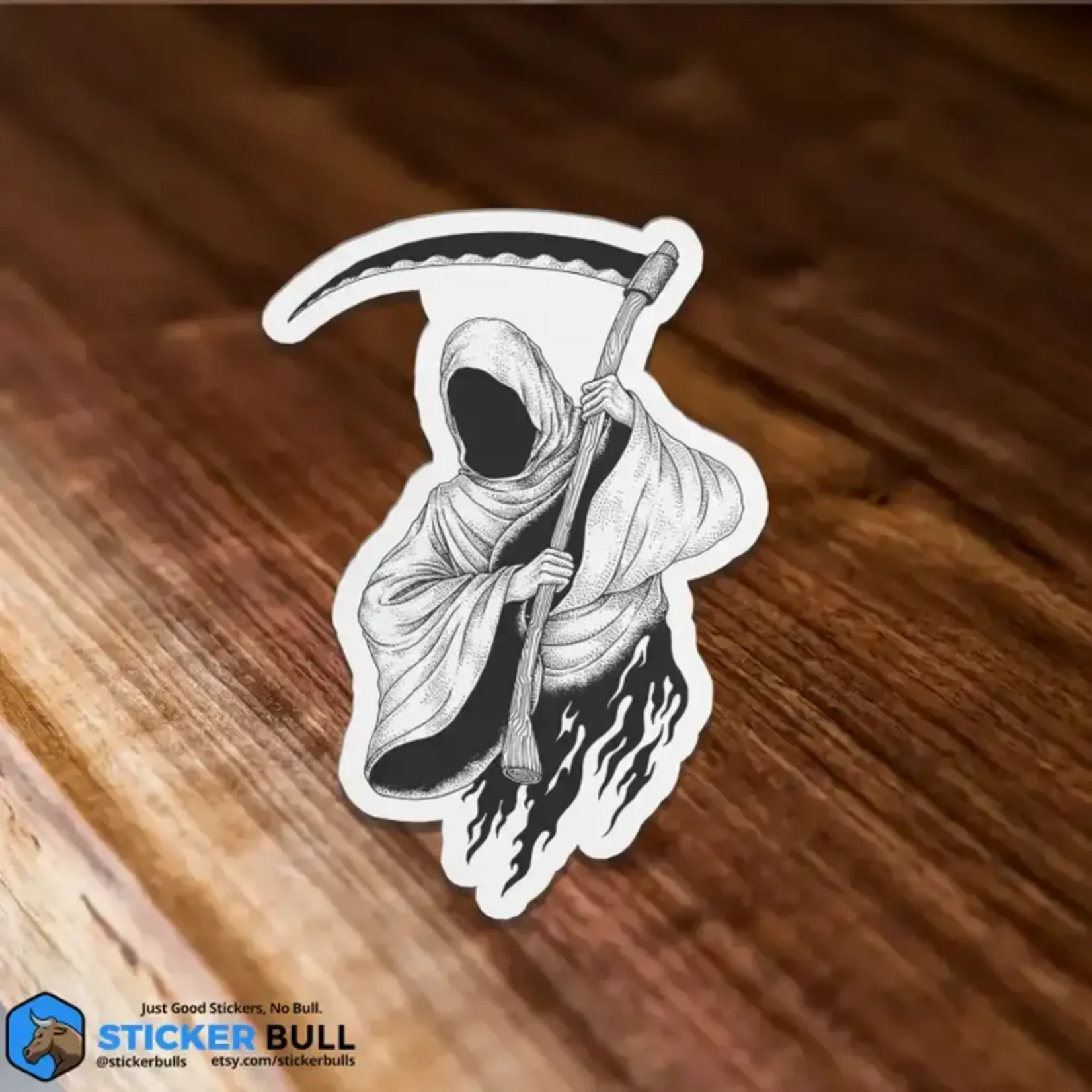 Sticker Bull Vintage Black and White Grim Reaper Sticker