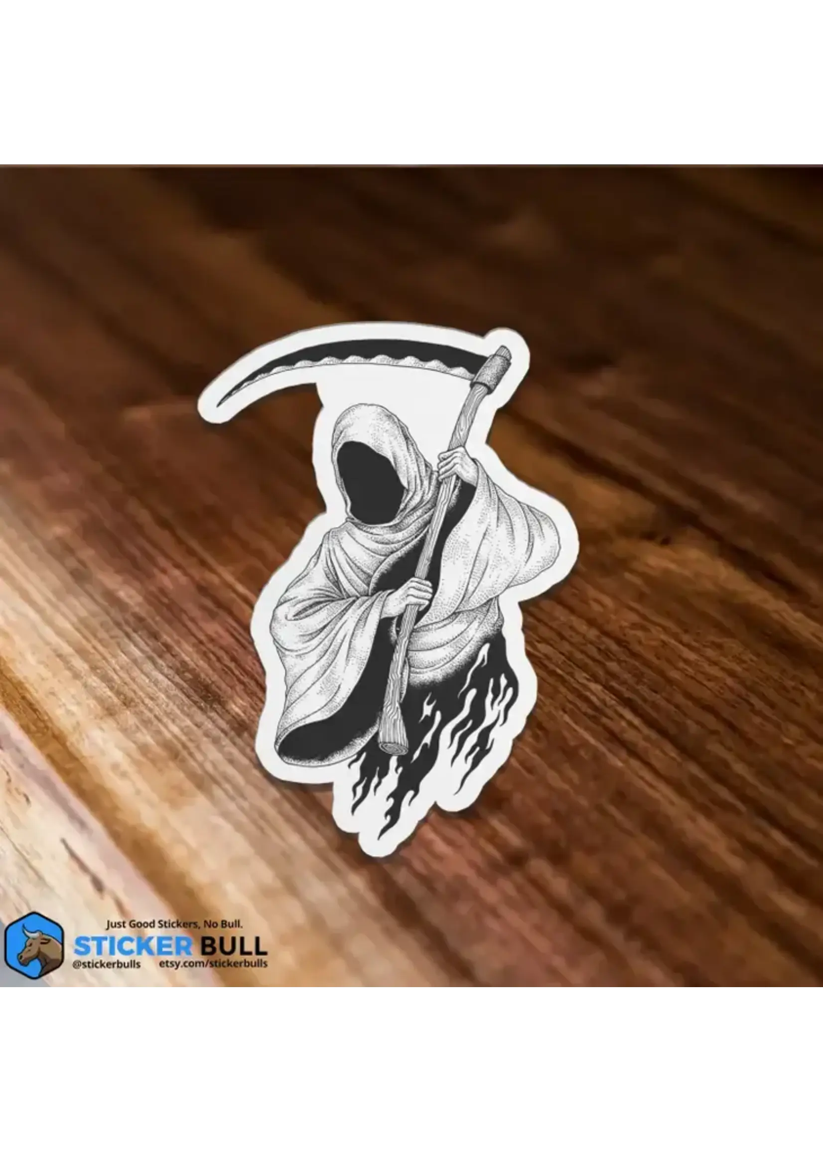 Vintage Black and White Grim Reaper Sticker
