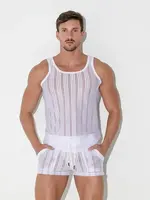 Code 22 White Striped Mesh Tank T-Shirt | 9623-01