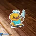 Sticker Bull Duck Holding Knife Sticker,