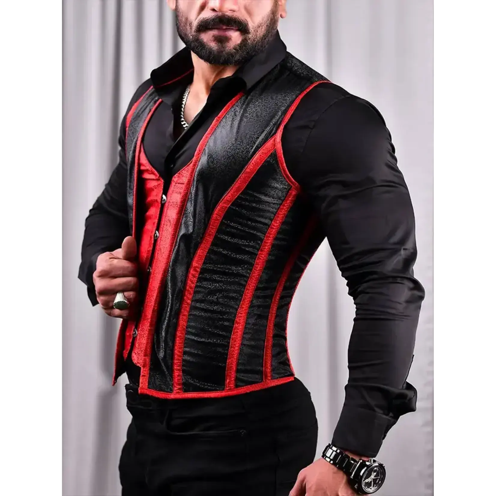 Miss Leather Corset Vest Male Red/Black