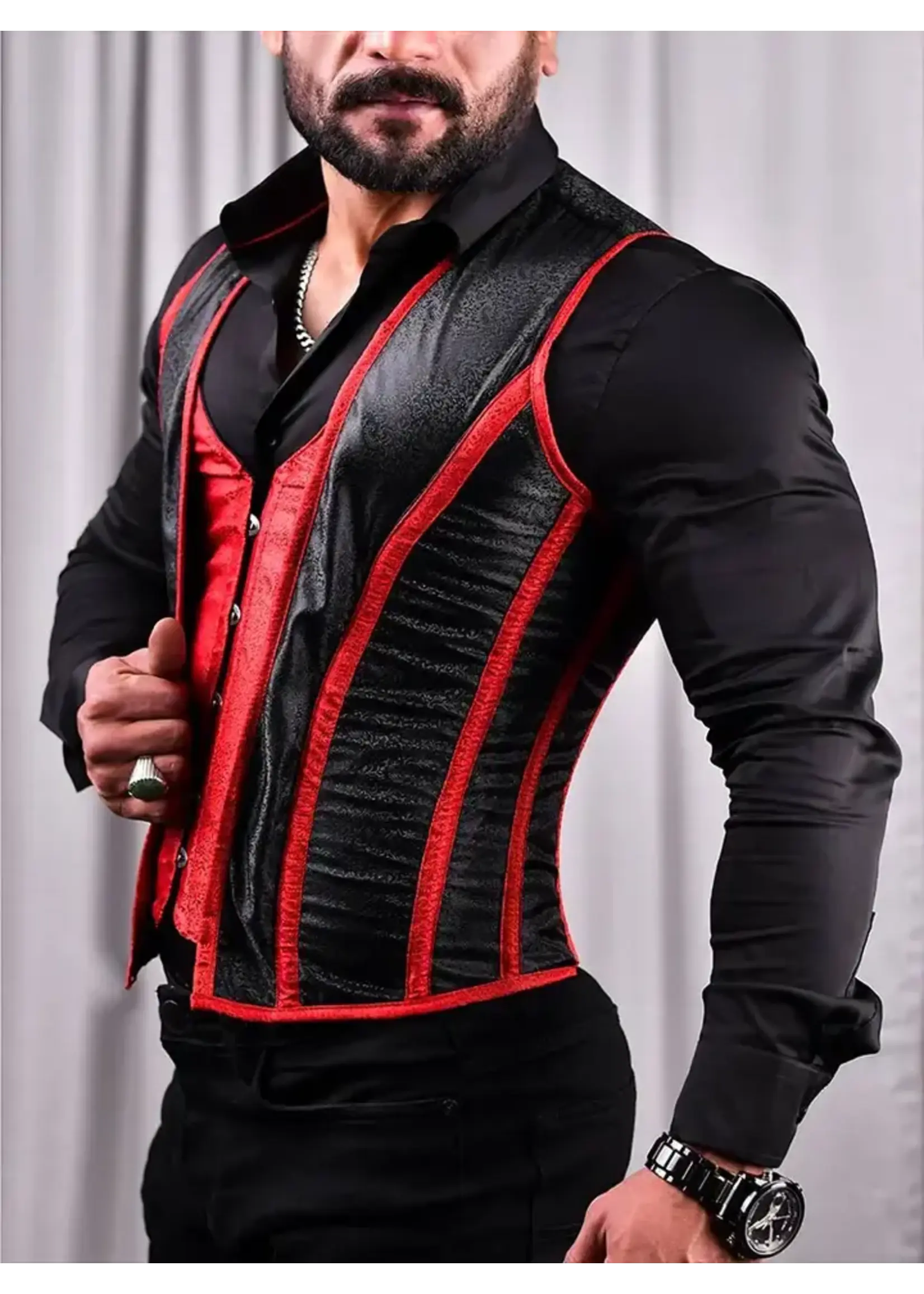 Miss Leather Corset Vest Male Red/Black