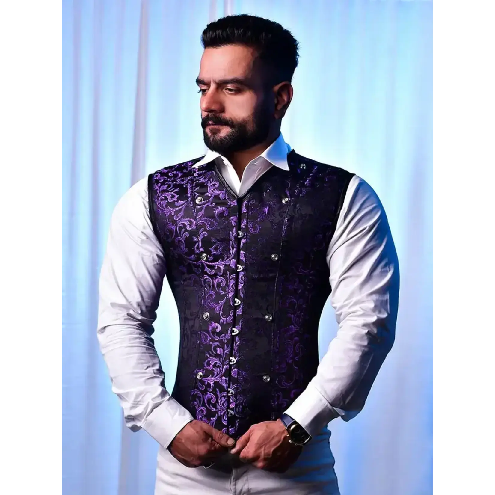 Miss Leather Corset Vest Male Purple