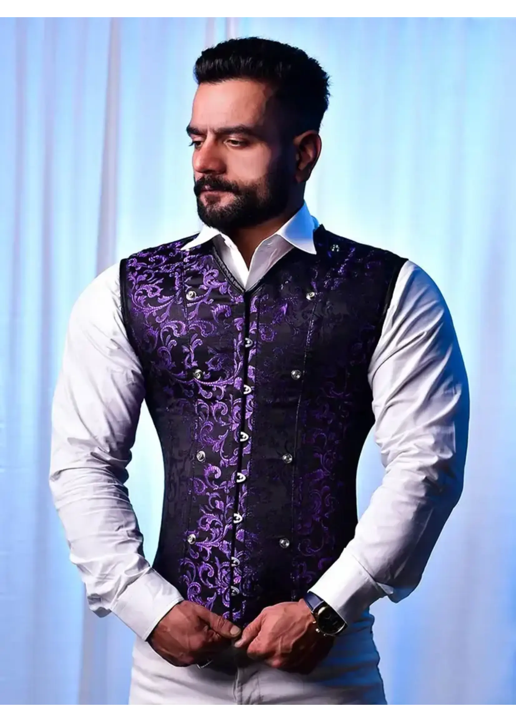 Miss Leather Corset Vest Male Purple