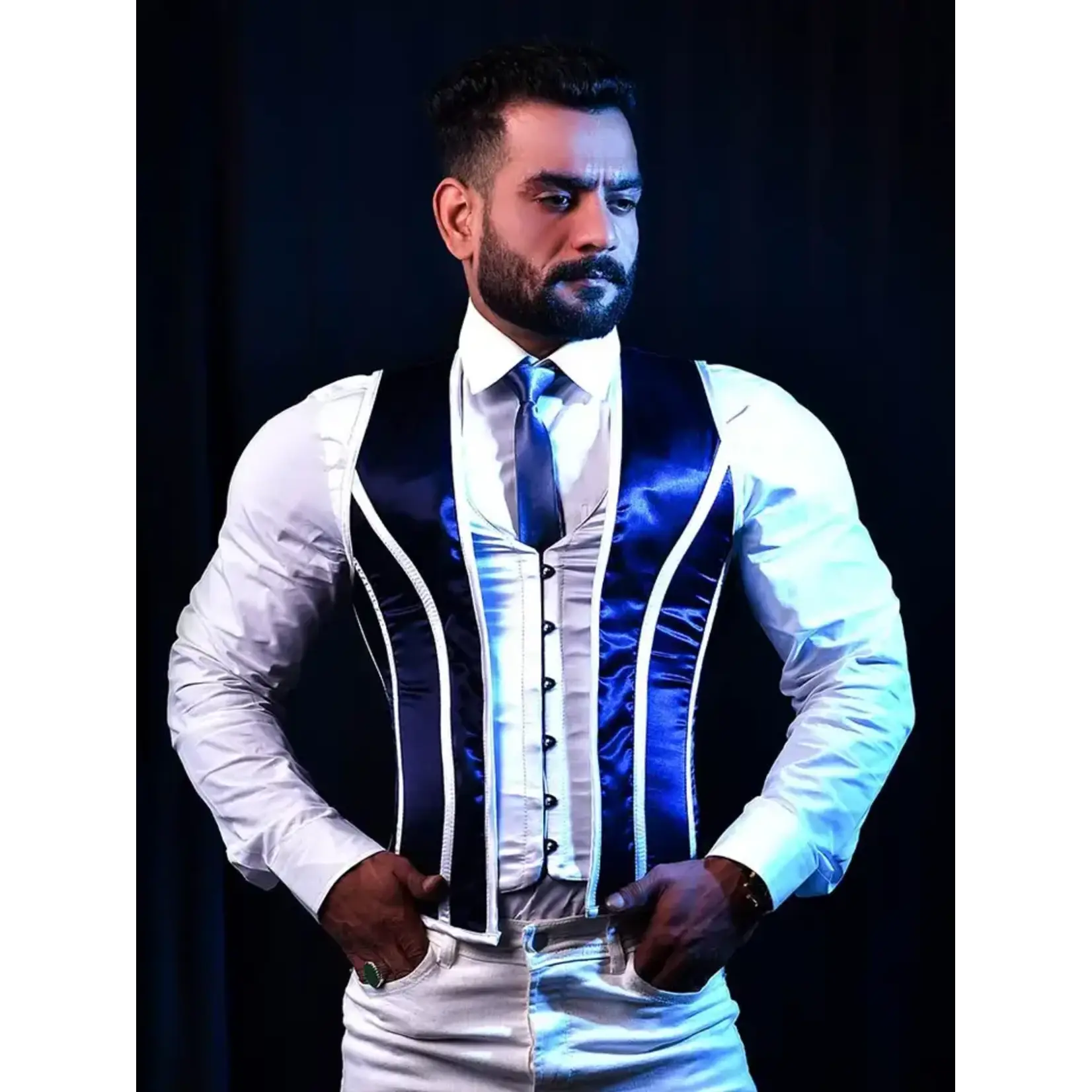 Miss Leather Men Corset Vest - Satin