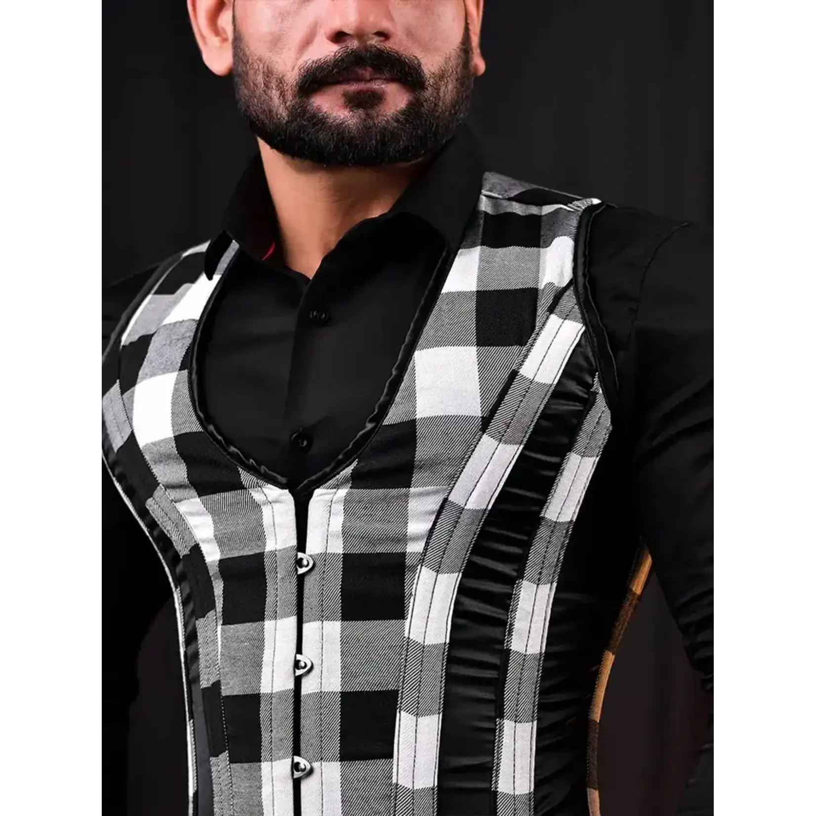 Miss Leather Tartan Men Corset Vest