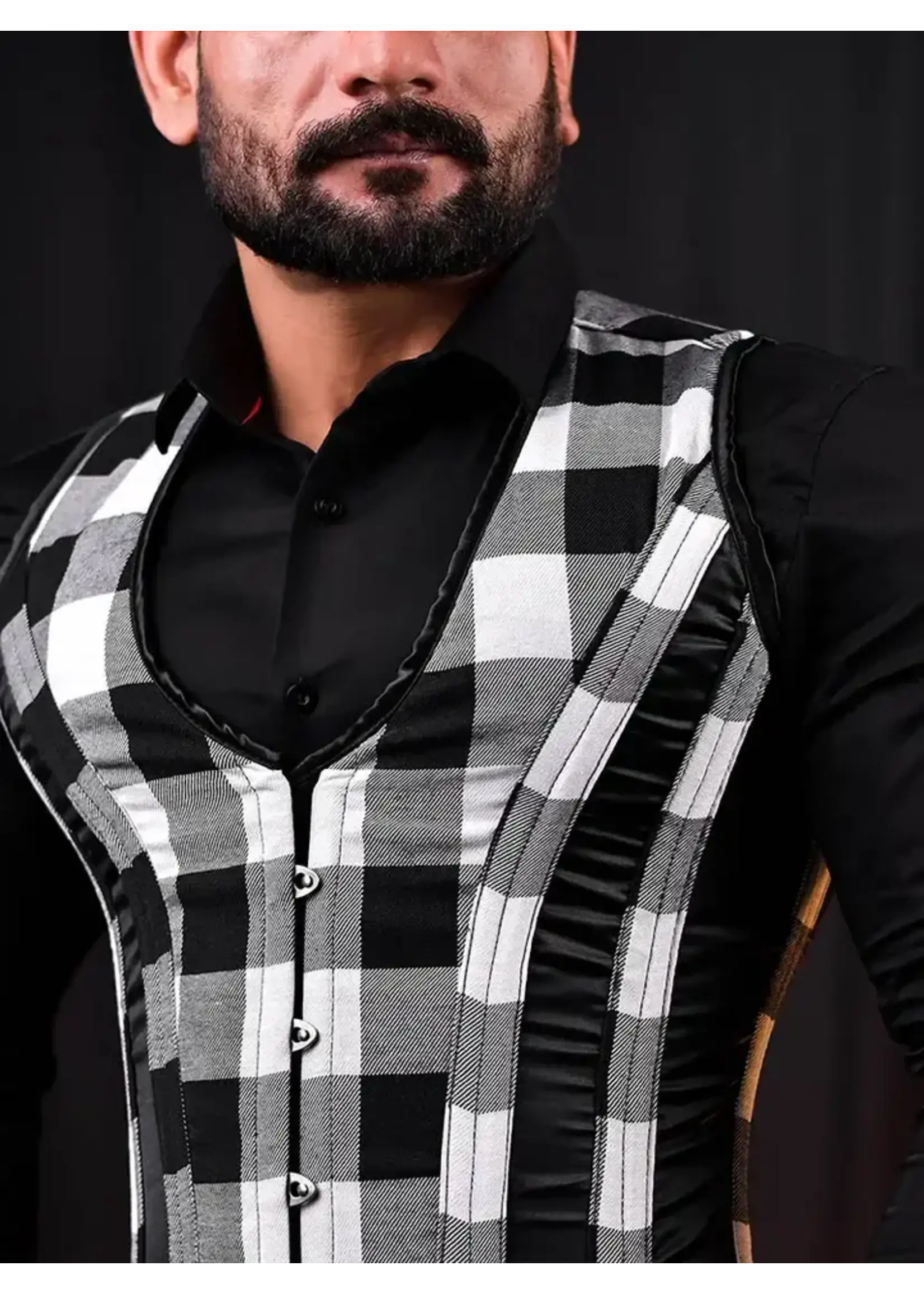Miss Leather Tartan Men Corset Vest