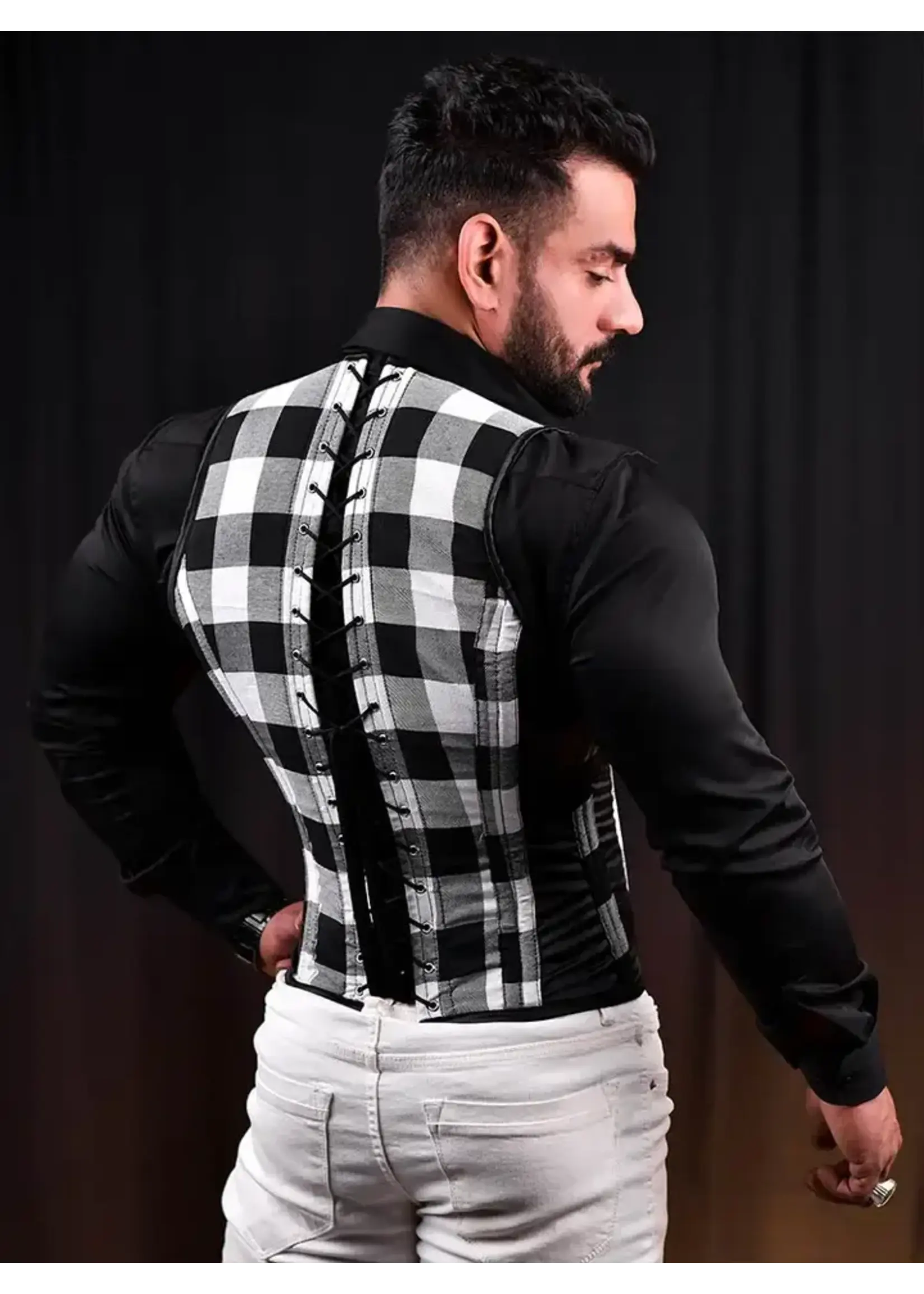 Miss Leather Tartan Men Corset Vest