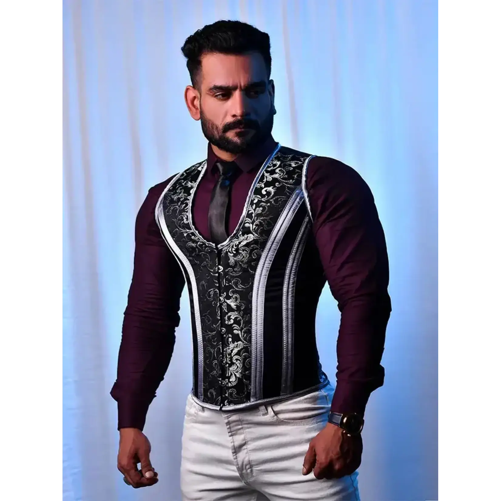 Miss Leather Corset Vest Male - Men Brocade Corset