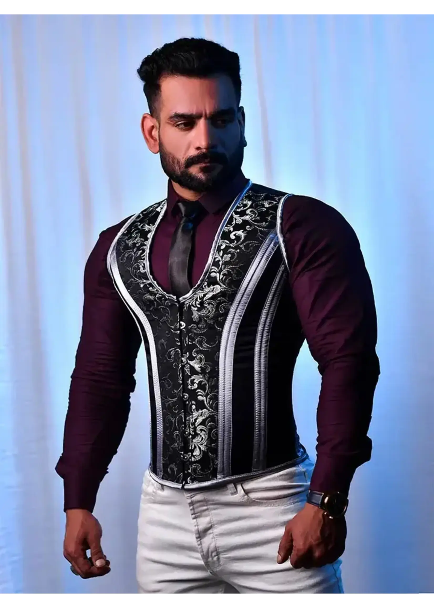 Miss Leather Corset Vest Male - Men Brocade Corset