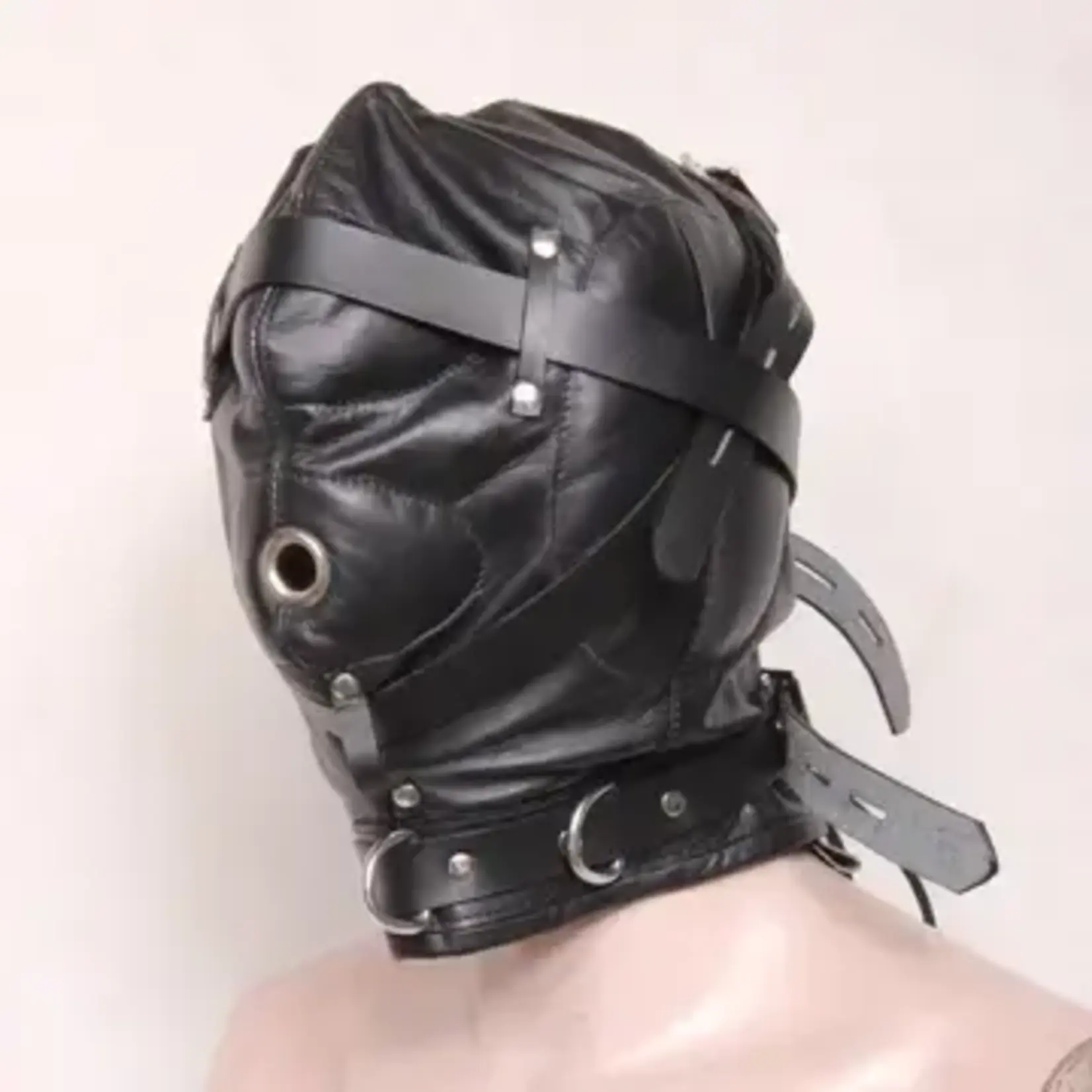 The Master Tanners Leather Gear Face Hood Fetish Bondage Mask Locking Buckles