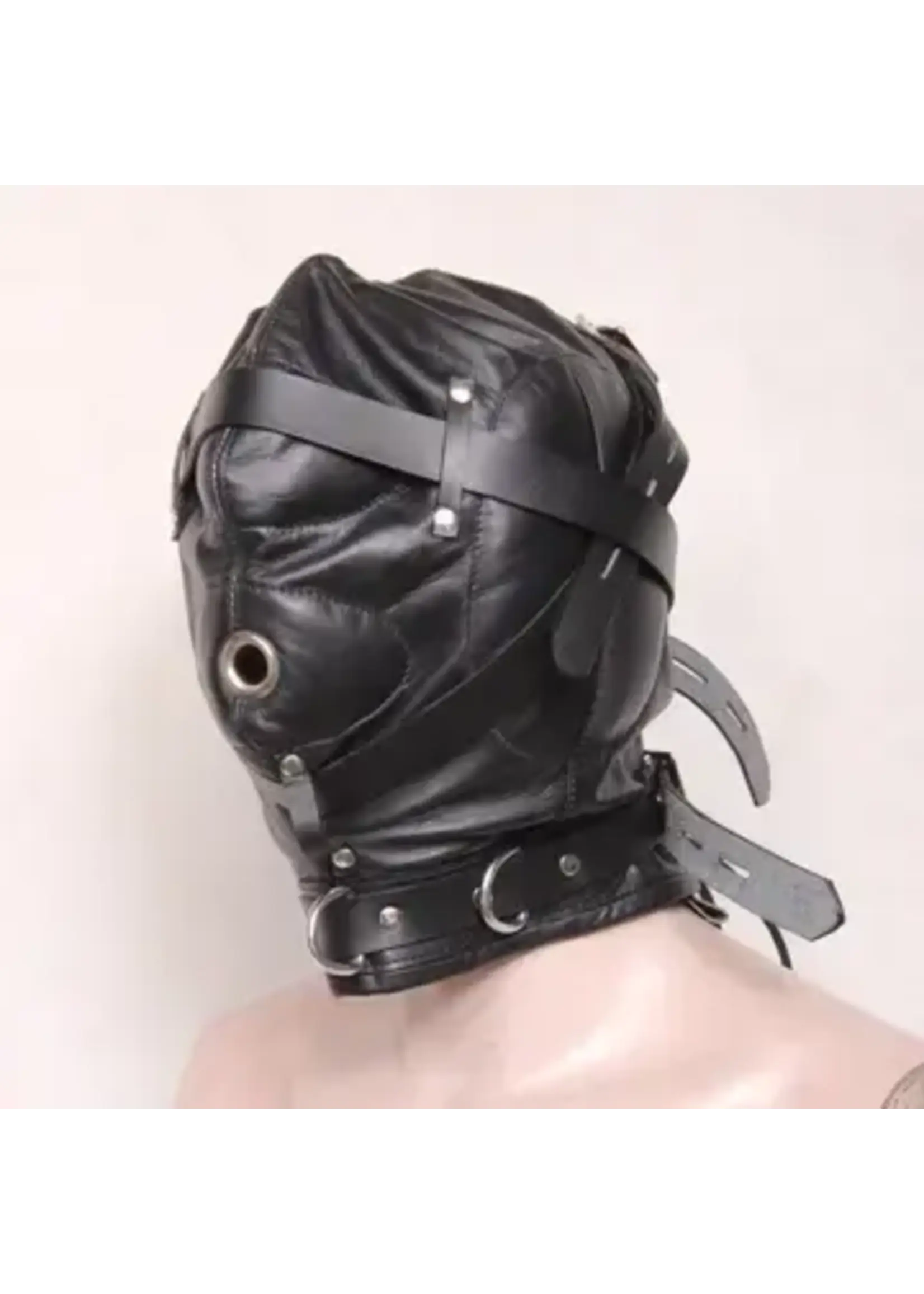 The Master Tanners Leather Gear Face Hood Fetish Bondage Mask Locking Buckles